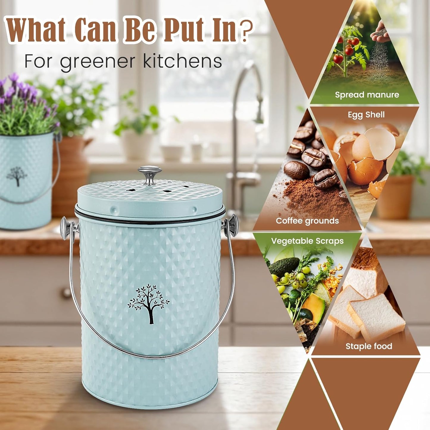 AOSION Countertop Compost Bin Kitchen,Odor Resistant Indoor Compost Bin with Lid and Compost