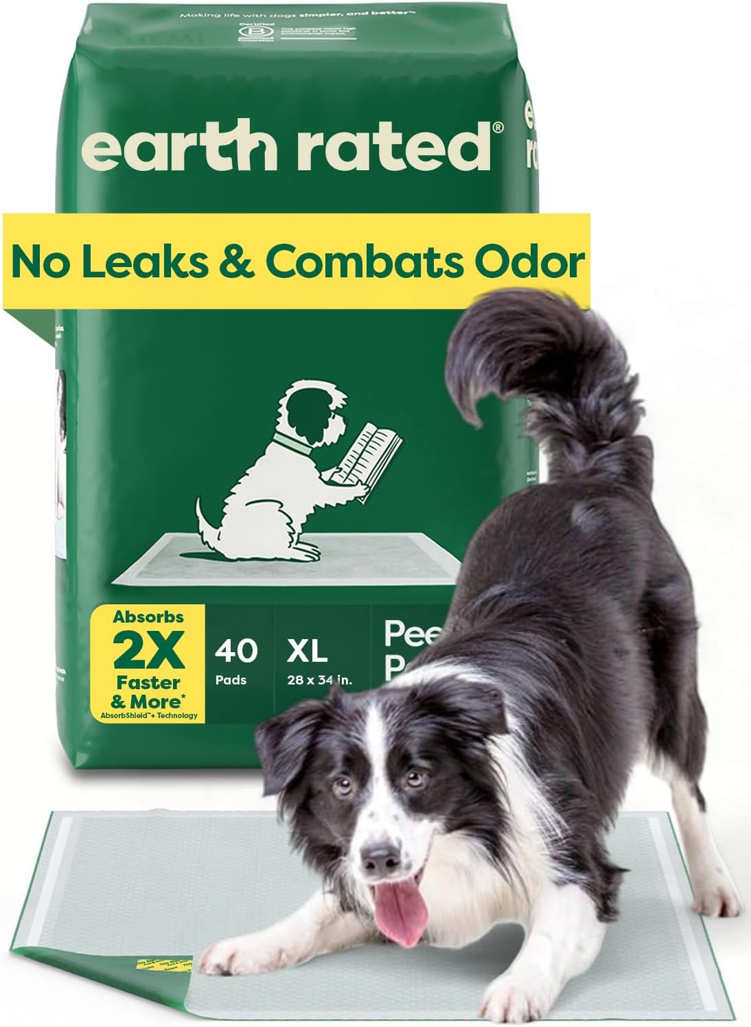 Earth Rated Max Absorbency Puppy Pee Pads for Dogs Absorbs 2X Faster & 2X More, Leak-Proof