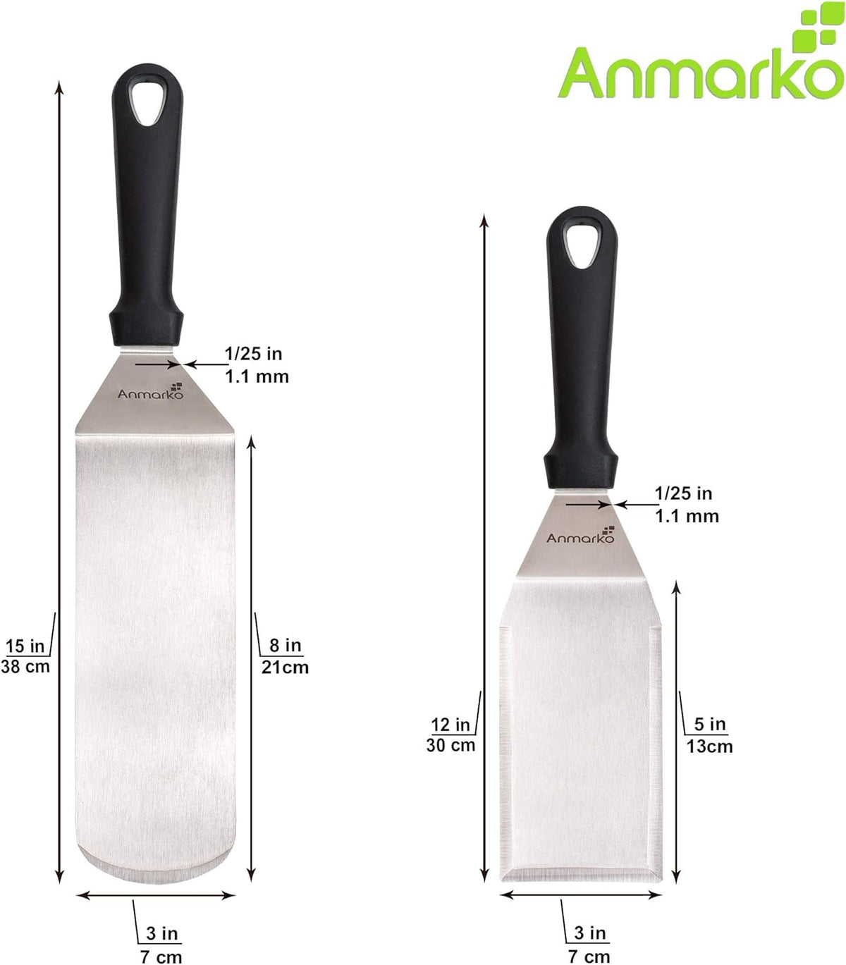 Metal Spatula Stainless Steel and Scraper - Professional Chef Griddle Spatulas Set of 3 - Heavy
