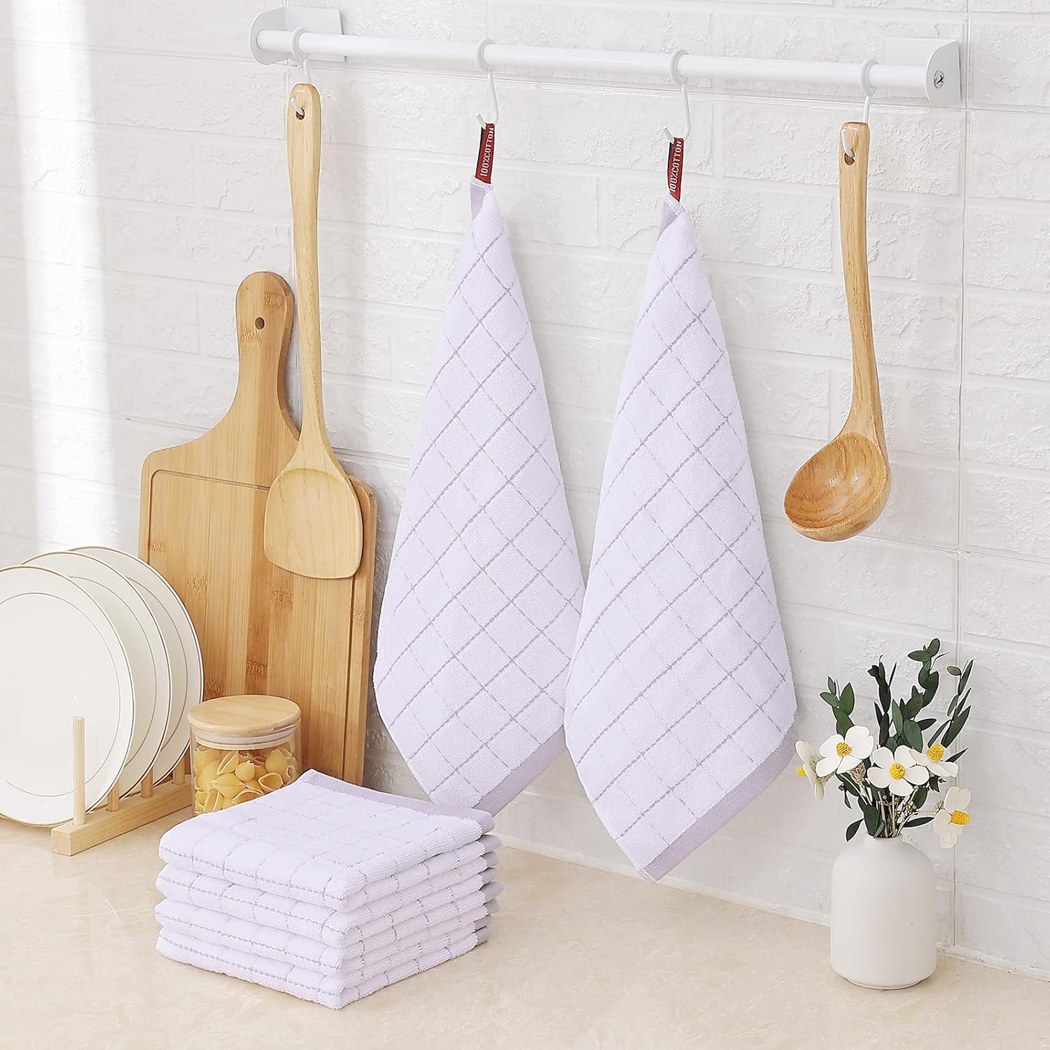 Homaxy 100% Cotton Terry Kitchen Dish Cloths, Ultra Soft and Absorbent Dish Towels for Kitchen
