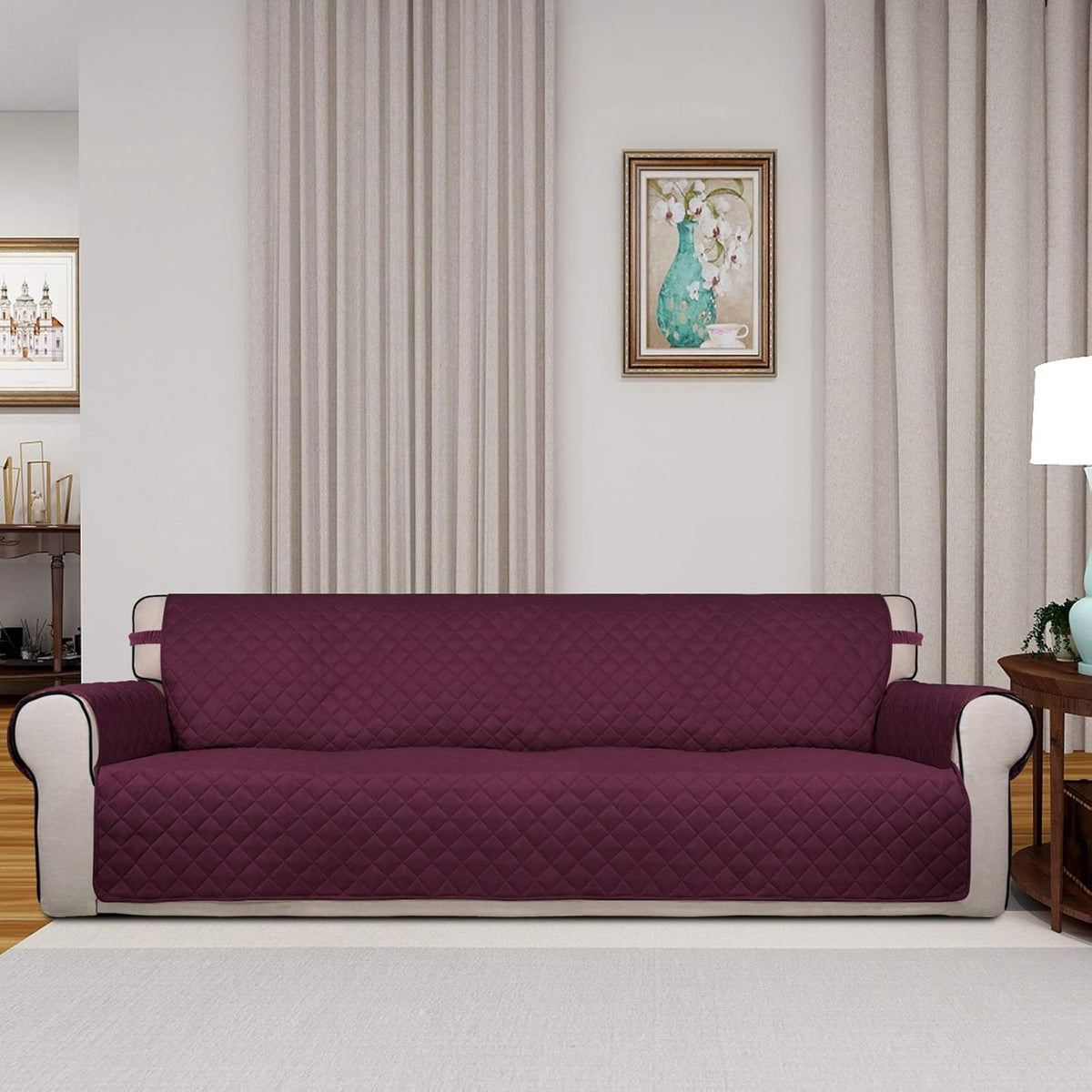 PureFit Reversible Quilted Sofa Cover, Water Resistant Slipcover Furniture Protector, Washable