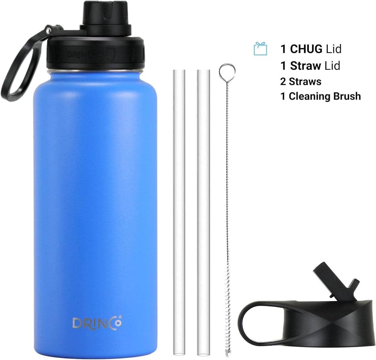 DRINCO Stainless Steel Water Bottle Spout Lid Vacuum Insulated Double Wall Water Bottle Wide Mouth