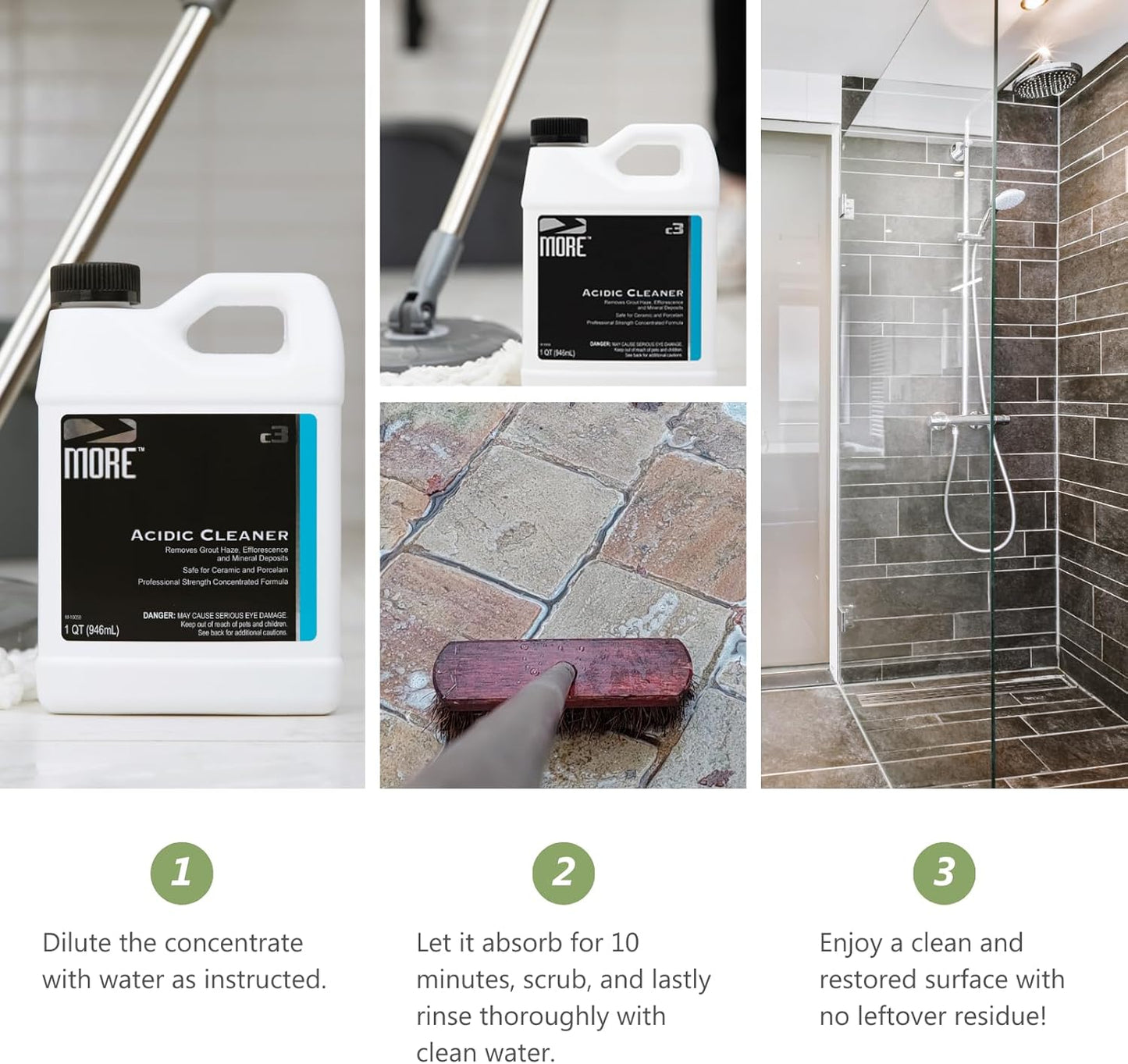 MORE Grout Cleaner for Tile Floors - Acidic Grout Cleaning Solution - Removes Cement-Based Grout