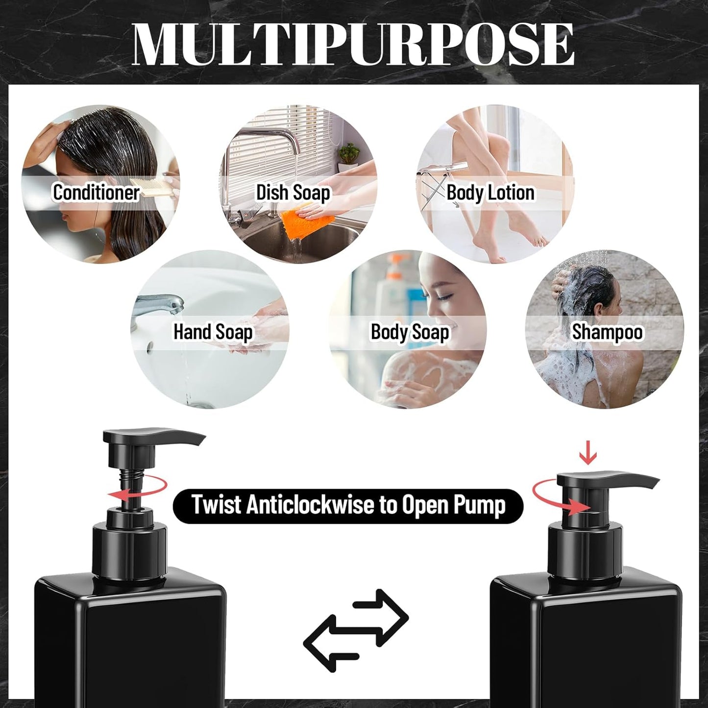 Tanlade 6 Pcs Shampoo and Conditioner Dispenser Bottles 16oz Modern Shower Soap Bottles with Pump
