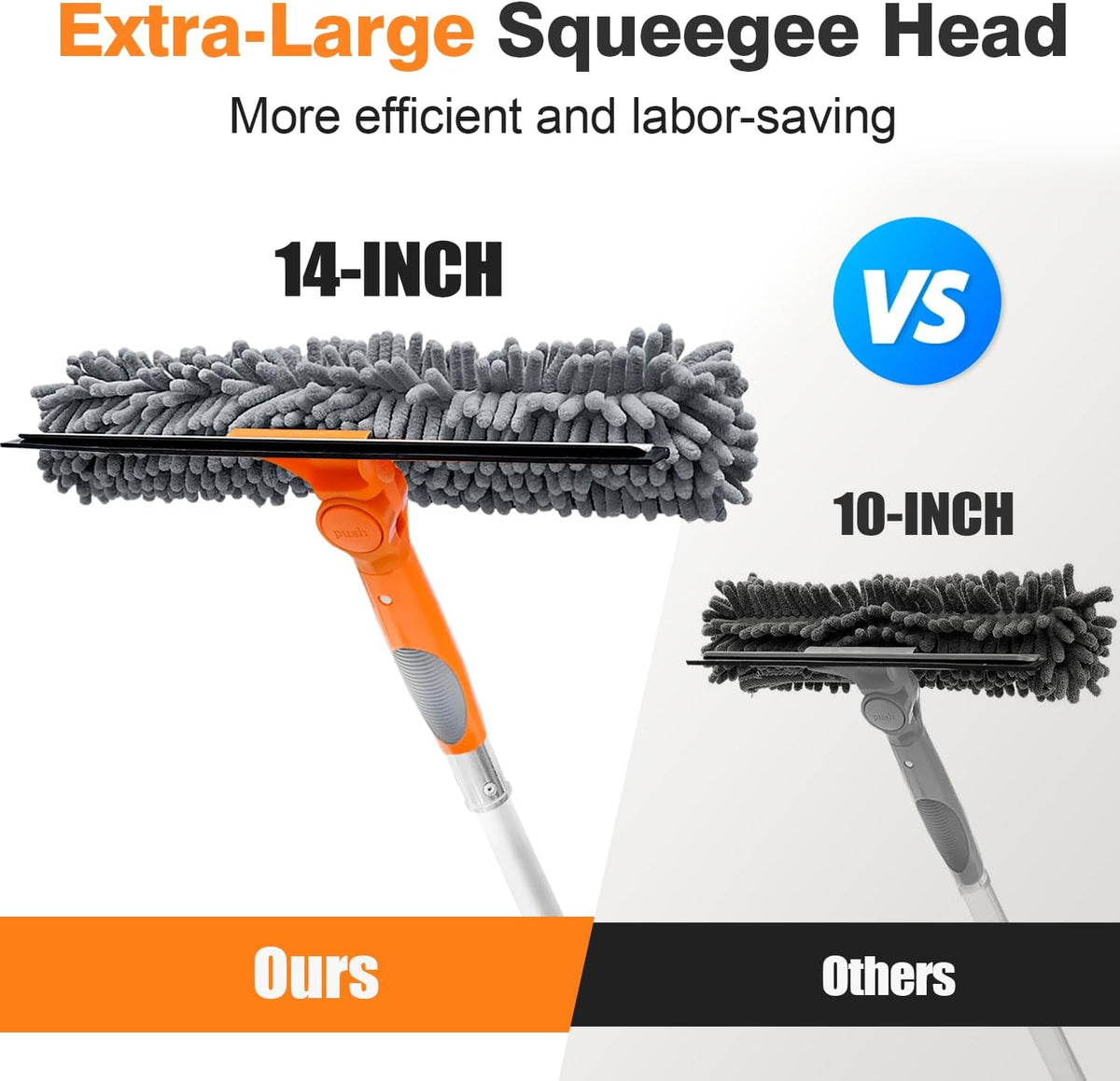 5-12ft Squeegee & 20Ft Reach Window Washer - 14" Extra-Large 2-in-1 Window Cleaner Tool with
