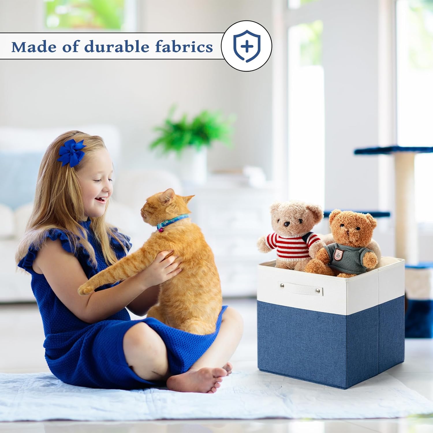 13 x 13 Inch Fine Linen Storage Bins with Handles，Fabric Cube Boxs，Collapsible Basket Organizers