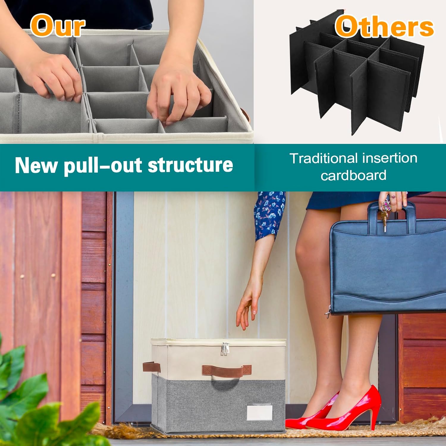 Shoe Organizer for Closet, Foldable Shoe Storage Bins with Clear Cover, Space Saving Shoes Holder
