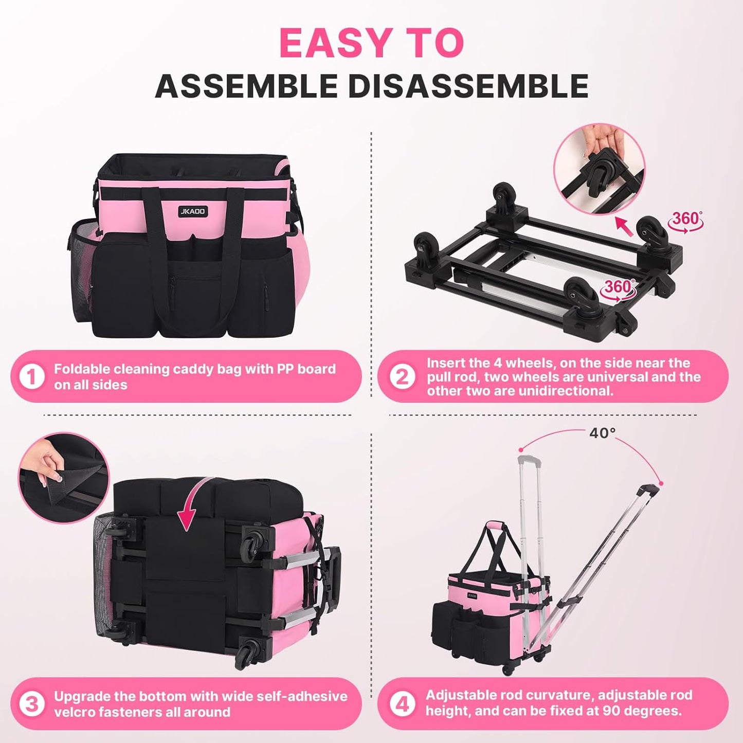Large Rolling Cleaning Caddy Bag with Detachable Trolley, Waterproof Cleaning Caddy on Wheels for