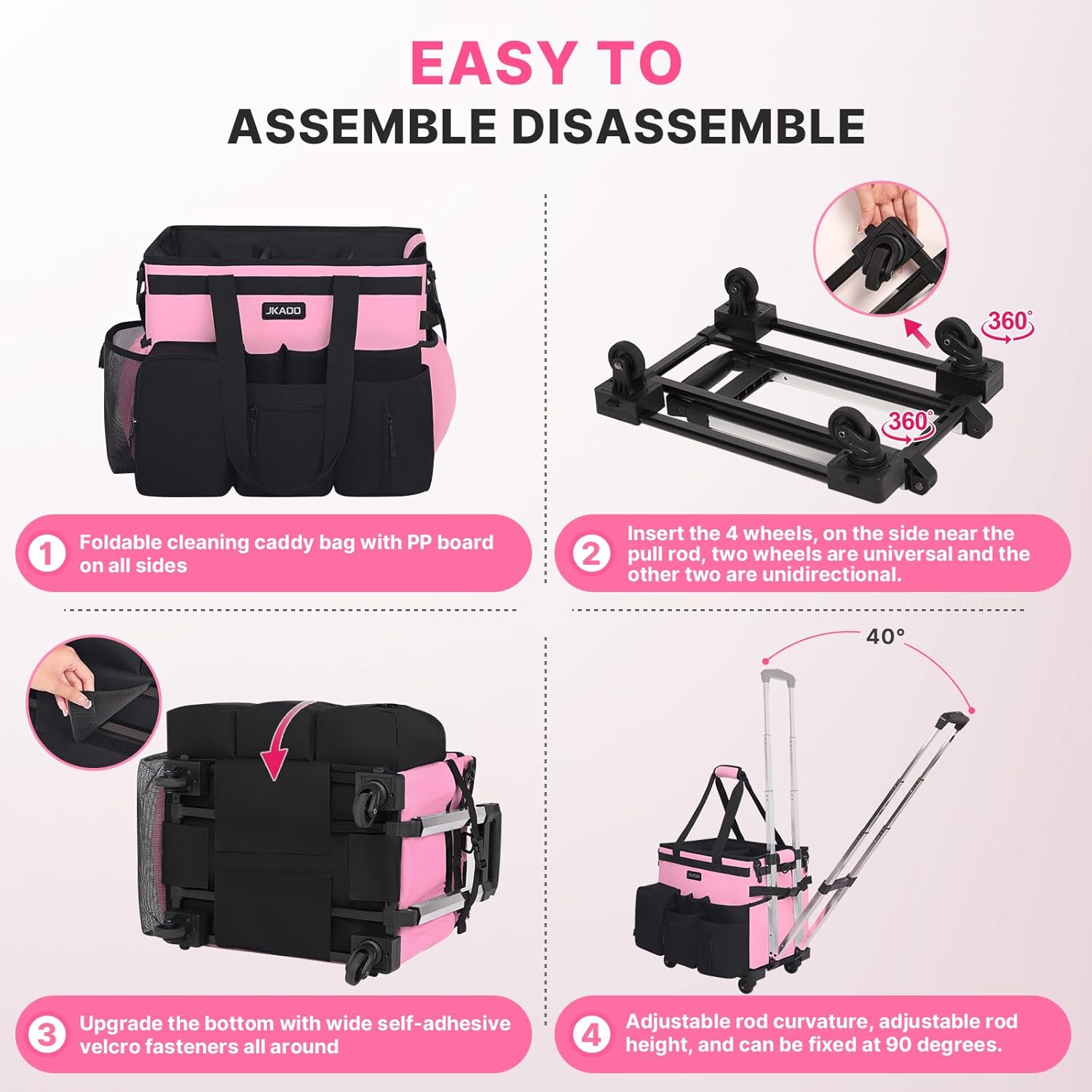Large Rolling Cleaning Caddy Bag with Detachable Trolley, Waterproof Cleaning Caddy on Wheels for
