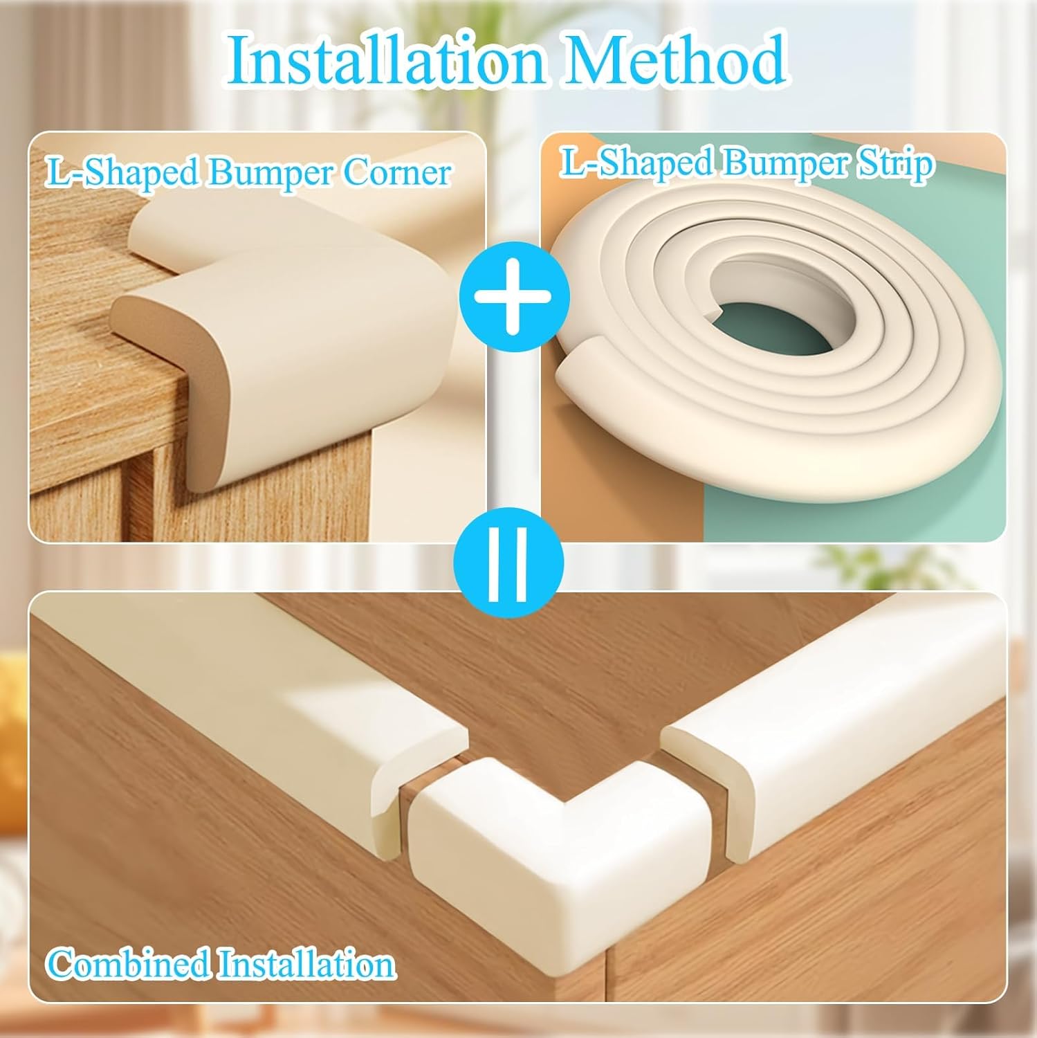 Baby Proofing Edge Corner Protector,1Roll L-Shape Soft Cabinet Door Bumper Corner Strip,8 Furniture
