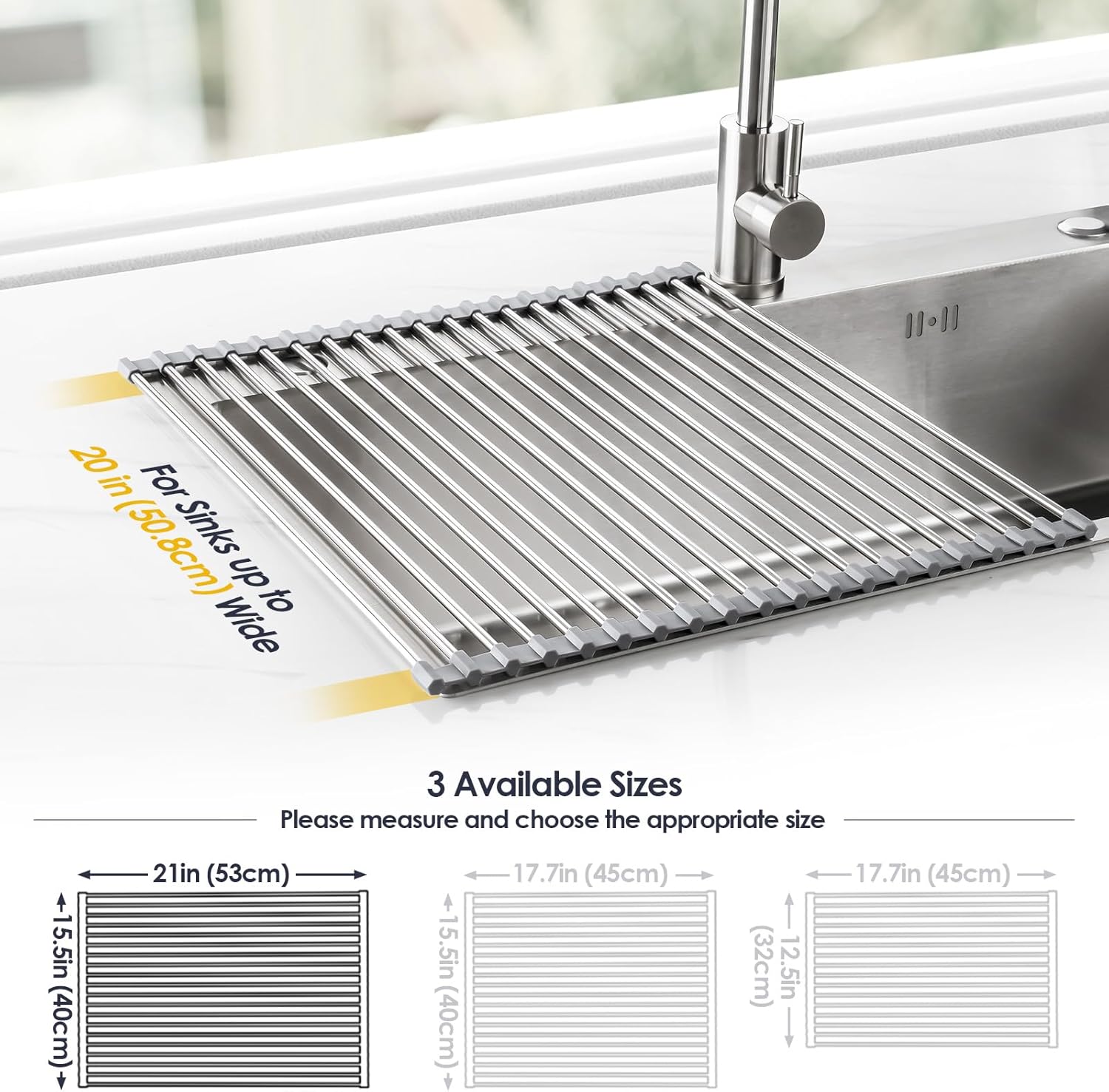 Tomorotec 21" x 15.5" Roll Up Dish Drying Rack Over Sink Drying Rack Sink Cover Kitchen Sink