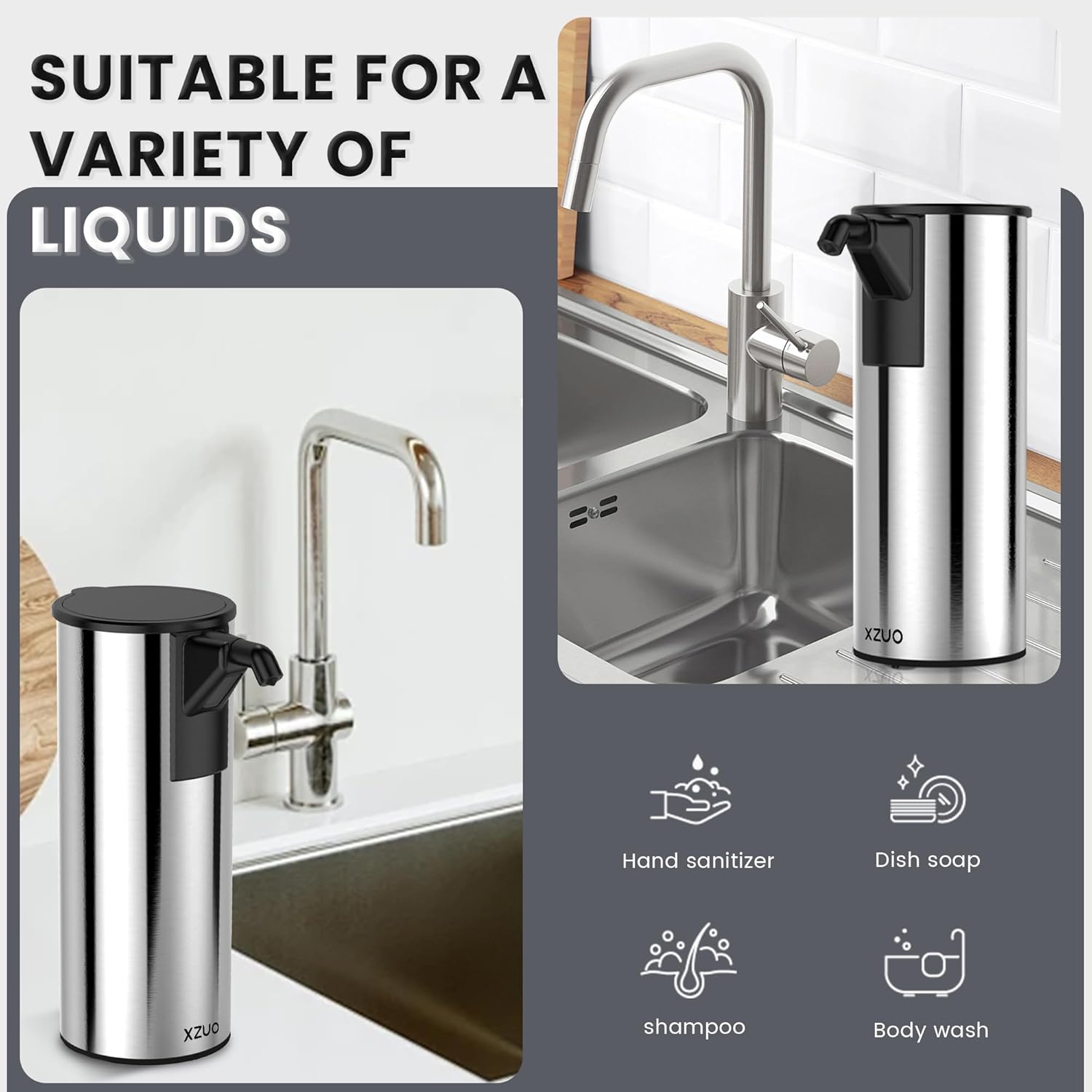 Automatic Soap Dispenser Touchless 11.8oz/350ml Four-Level Adjustable Dispenser Volume，Stainless