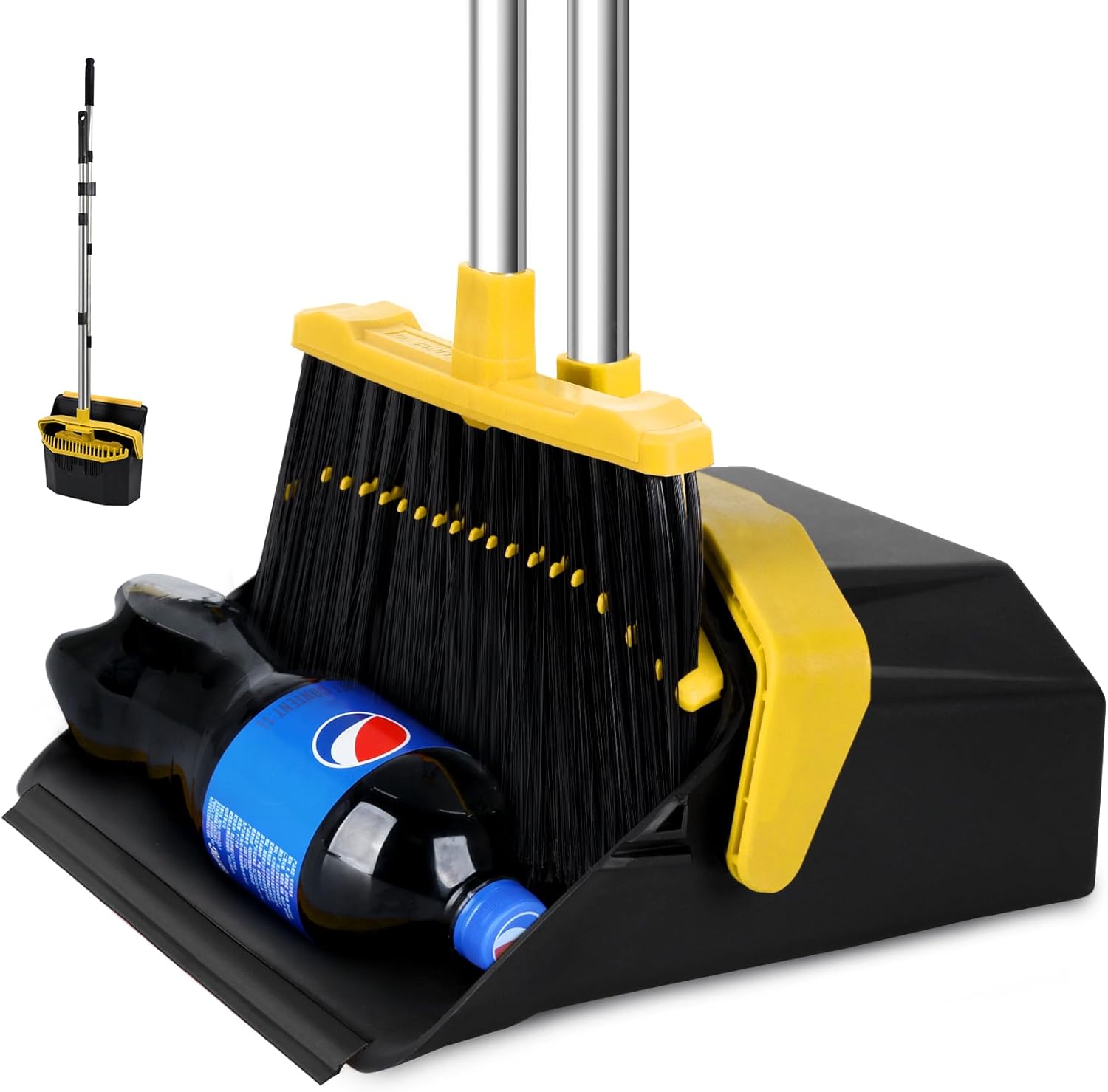 Broom with Dustpan Combo Set, Brooms and Dustpans Sets with 51'' Long Handle, Large Dust Pan and