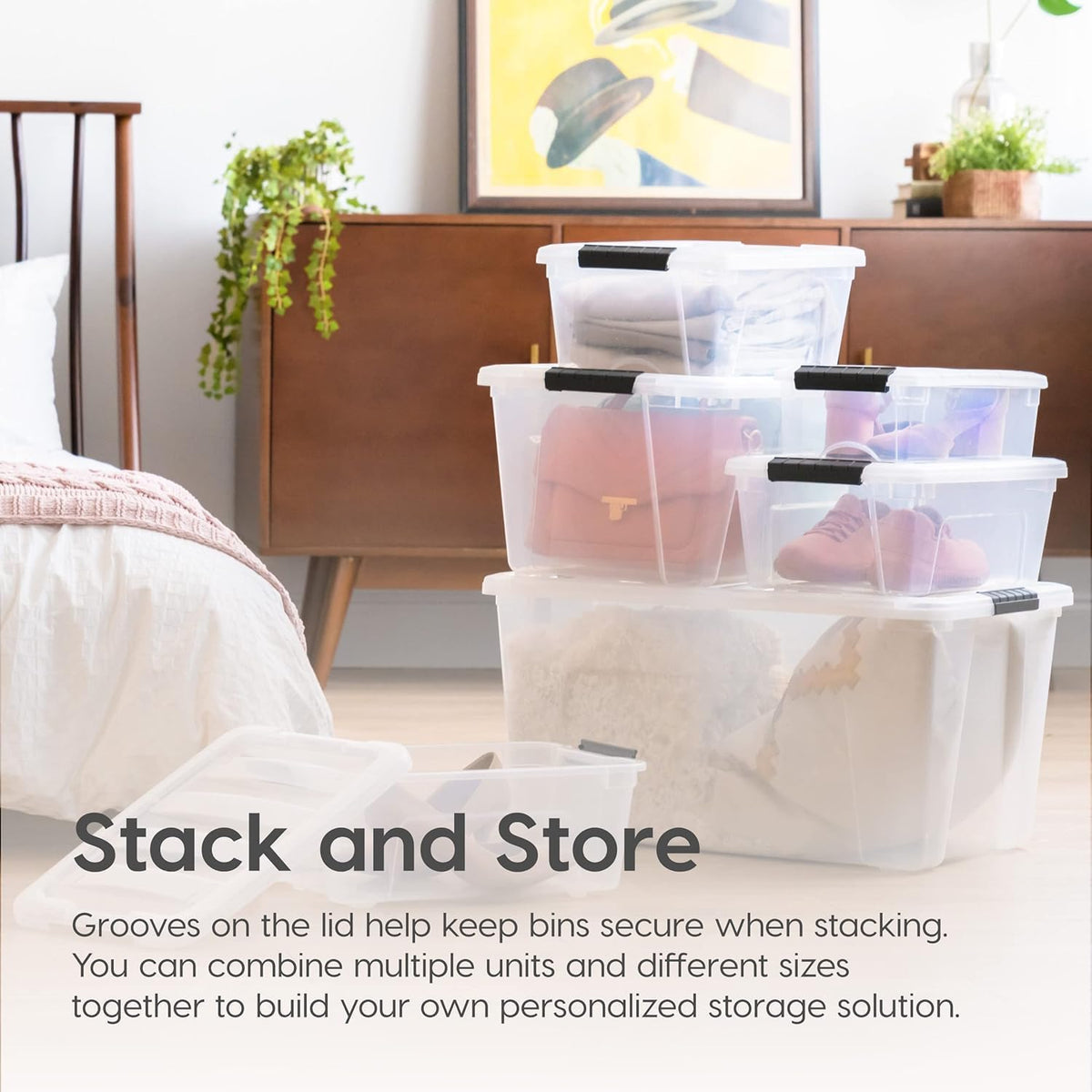 IRIS USA 32 Qt Stackable Plastic Storage Bins with Lids, 4 Pack - BPA-Free, Made in USA