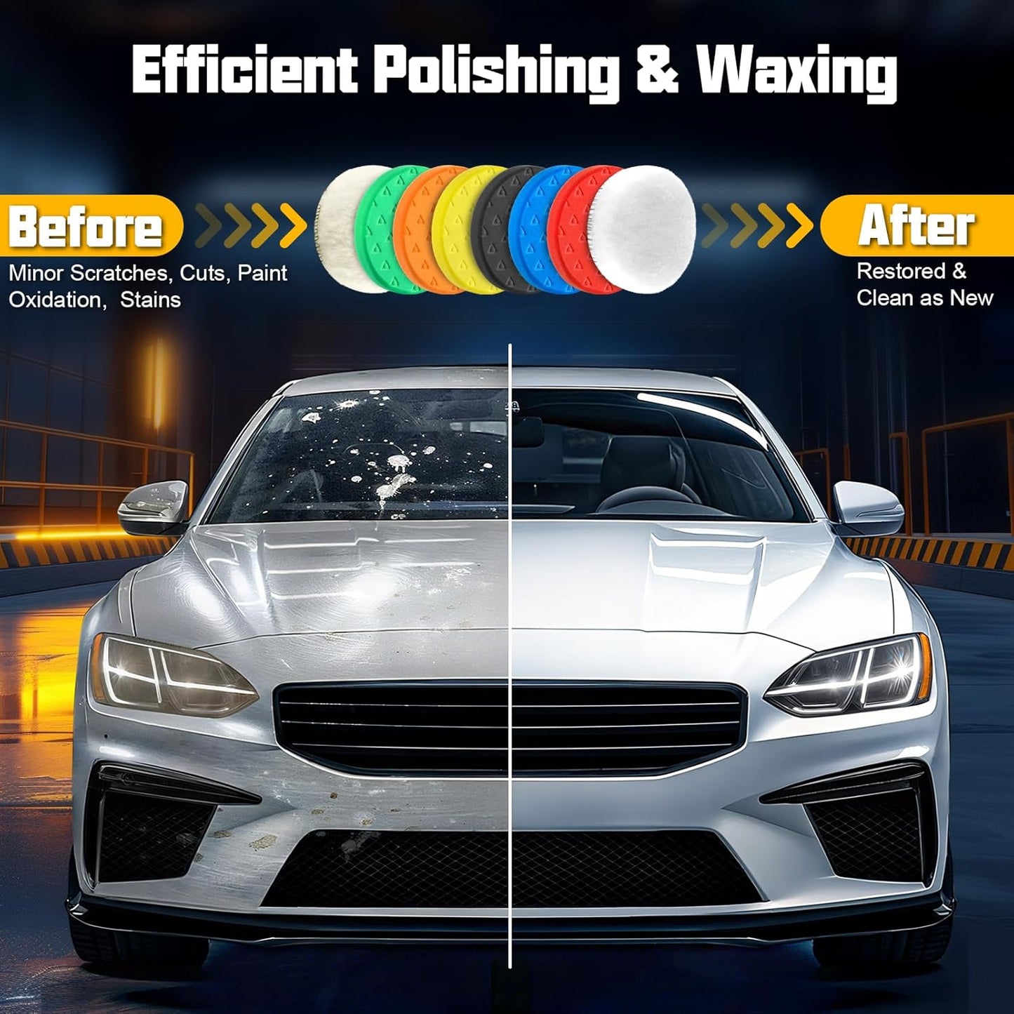 8 Pcs Buffing Polishing Pads, 6 Inch Polishing Pads, Car Compound Buffing Sponge Pads and Woolen