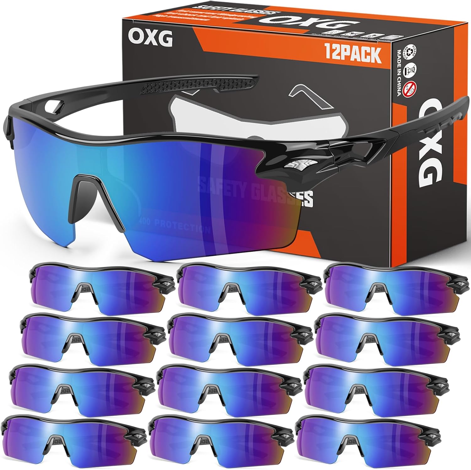 OXG 12 Pack Safety Glasses for Men Women, ANSI Z87.1 Safety Goggles Impact Resistant Protective