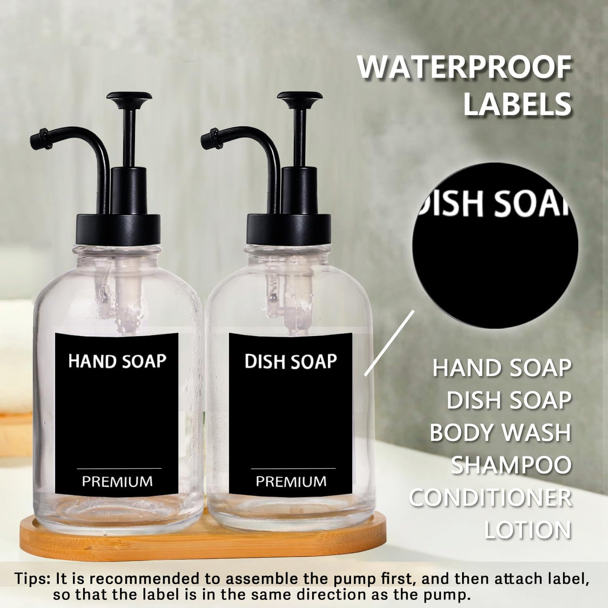 12oz Dish Soap Dispenser for Kitchen, Hand Glass Soap Dispenser Set with Pump, Tray, Funnel for