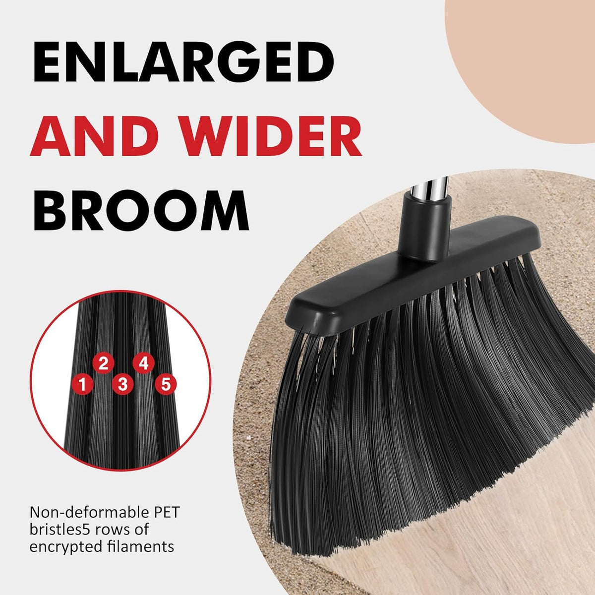 Heavy Duty Broom, 55 Inch Long Handle Outdoor Large Angle Brooms, Commercial Broom for Sweeping