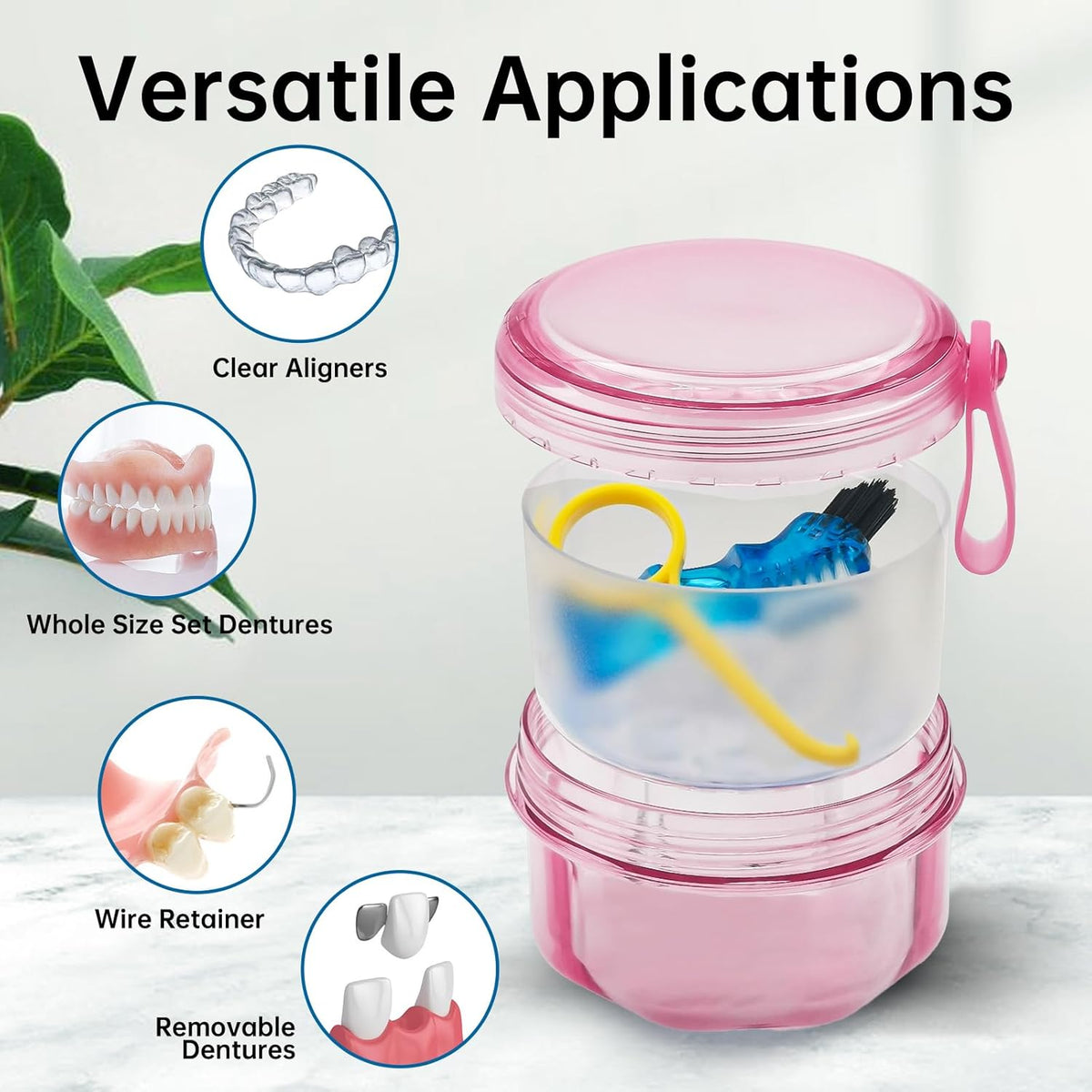 Denture Bath Case Denture Cleaning Cup with Lid Leak Proof, False Teeth Holder Mouthguard Storage