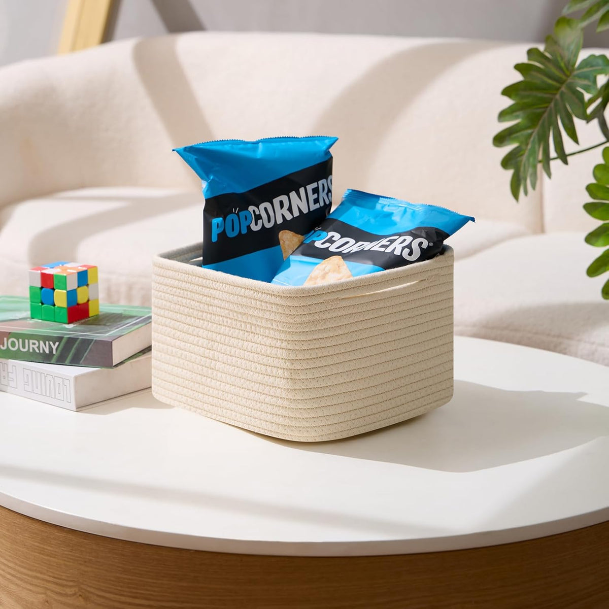 Small Organizing Baskets for Cubes Shelf, 9.7x9.7x7.1 Inch Rope Woven Storage Bins for Nursery