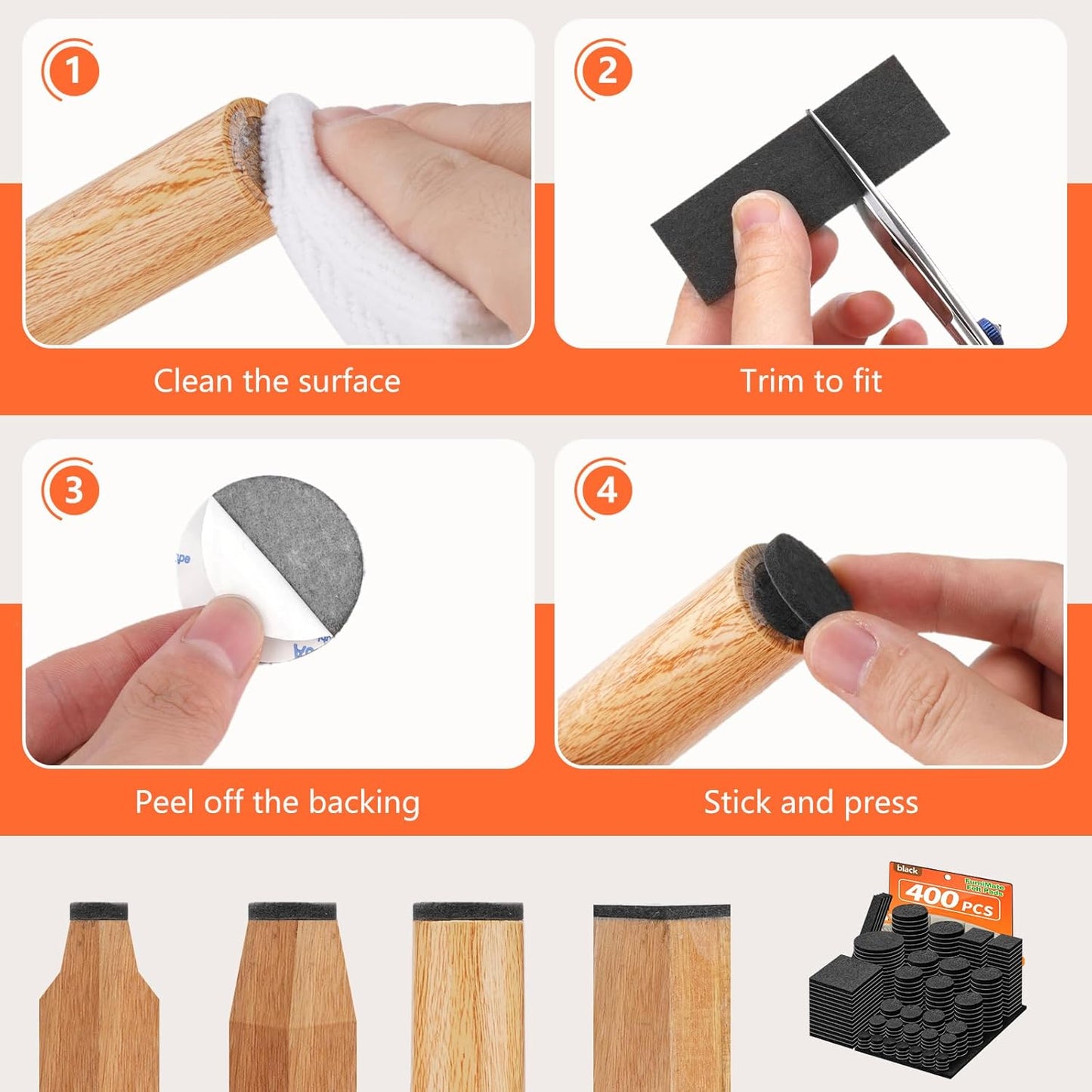 Felt Furniture Pads 400 Pieces, Furniture Pads for Hardwood Floors, Floor Protectors for Furniture
