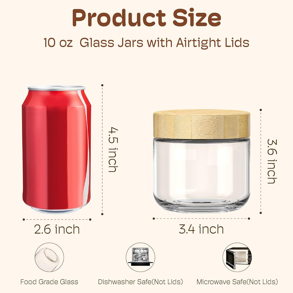 4 Pack 10oz Overnight Oats Containers with Bamboo Lids, Glass Jars with Airtight Lids for Meal