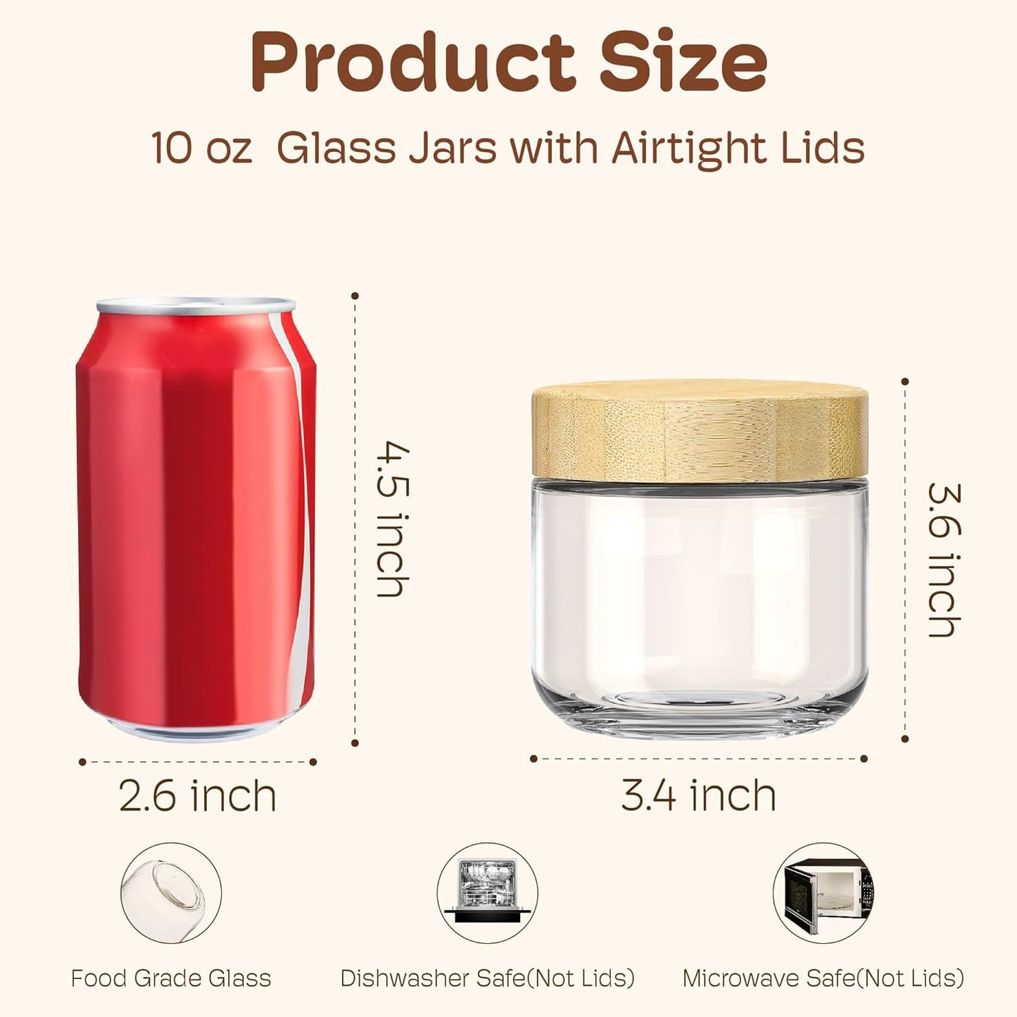 2 pack 10oz Overnight Oats Containers with Bamboo Lids, Glass Jars with Airtight Lids for Meal