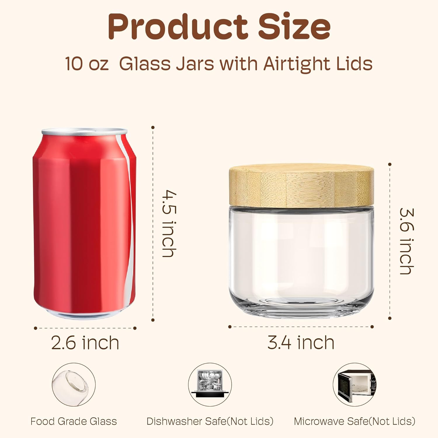 2 pack 10oz Overnight Oats Containers with Bamboo Lids, Glass Jars with Airtight Lids for Meal