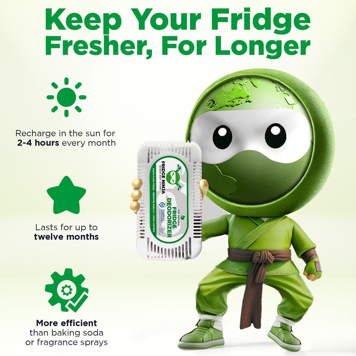 Fridge Ninja Fridge Deodorizer (4 Pack) - More Effective Than Baking Soda - Natural and Unscented