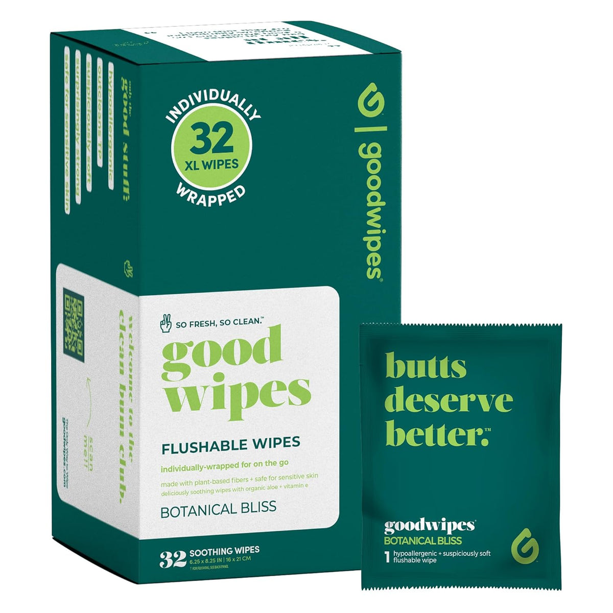 goodwipes Flushable Wipes - Individually Wrapped Butt Wipe for On-the-Go Adults - Portable Mini