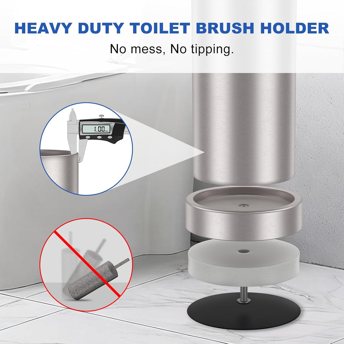 Brushed Nickel Toilet Brush and Holder Set, 304 Stainless Steel Toilet Brush for Bathroom, Heavy