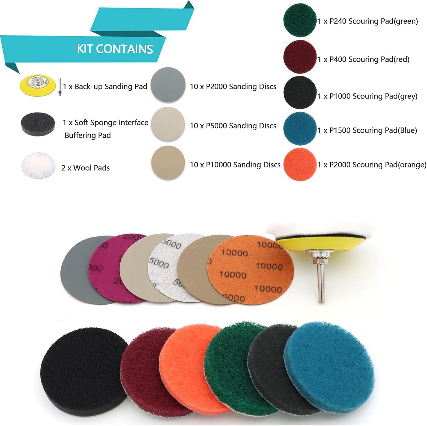 3 Inch Car Headlight Restoration Kit, Car Polishing Sanding Discs Assortment 2000 to 10000 Grit