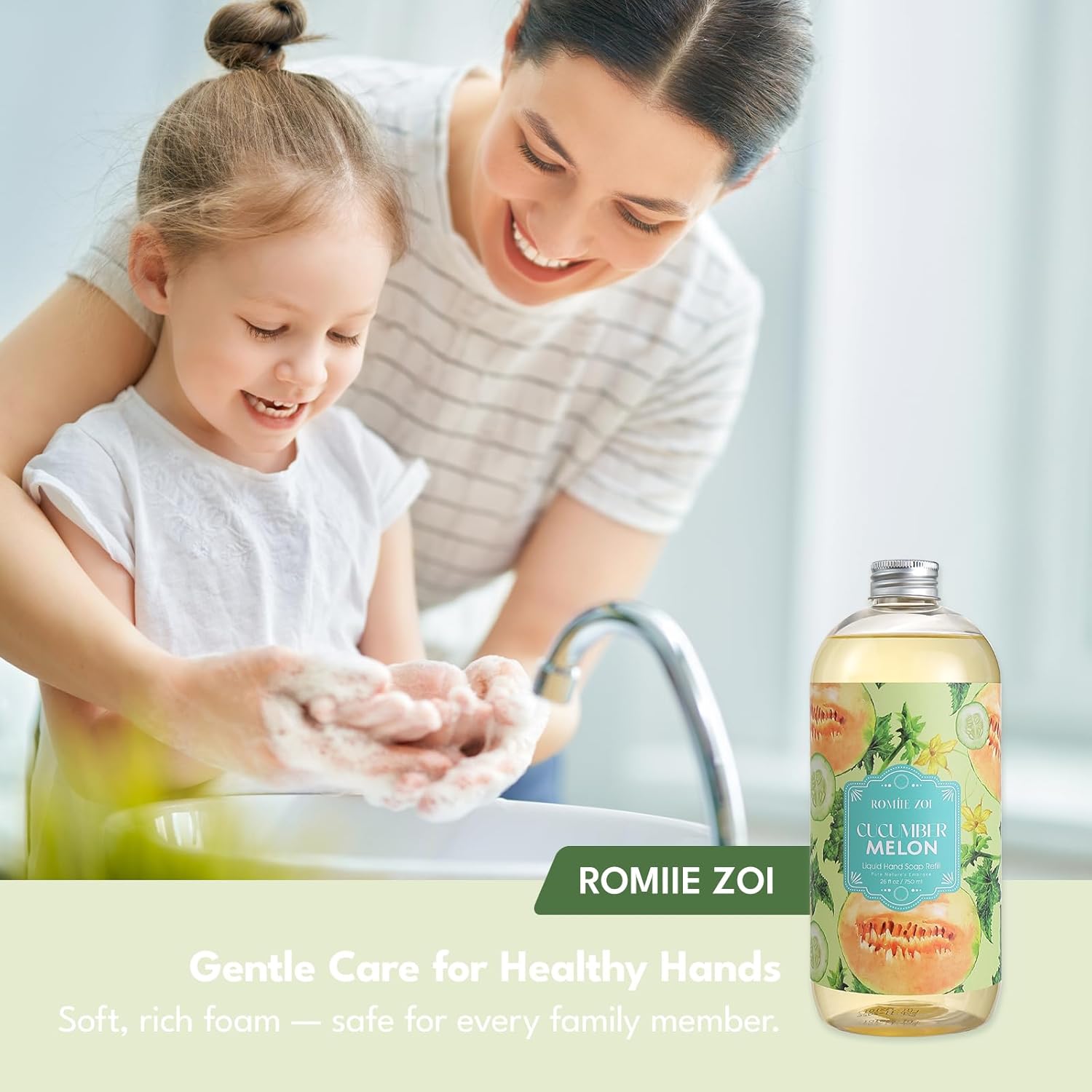 ROMIIE ZOI Liquid Hand Soap Refills Gift Set – Cucumber & Melon Scent – 3 x 26 Fl Oz Bottles