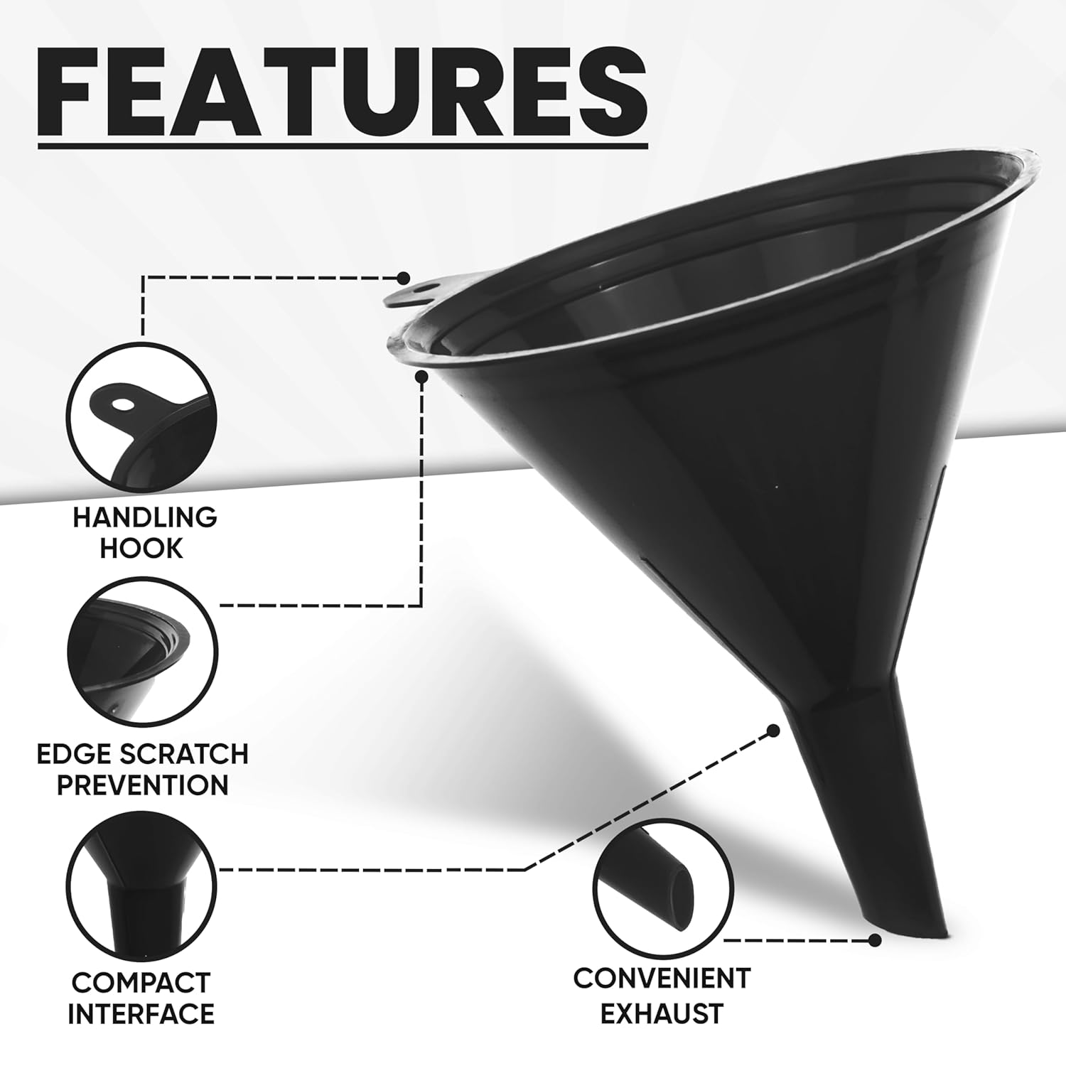 Funnels for Kitchen Use – Black Set in 4 Sizes (122, 101, 76 & 50mm) | Durable, Non-Toxic Food