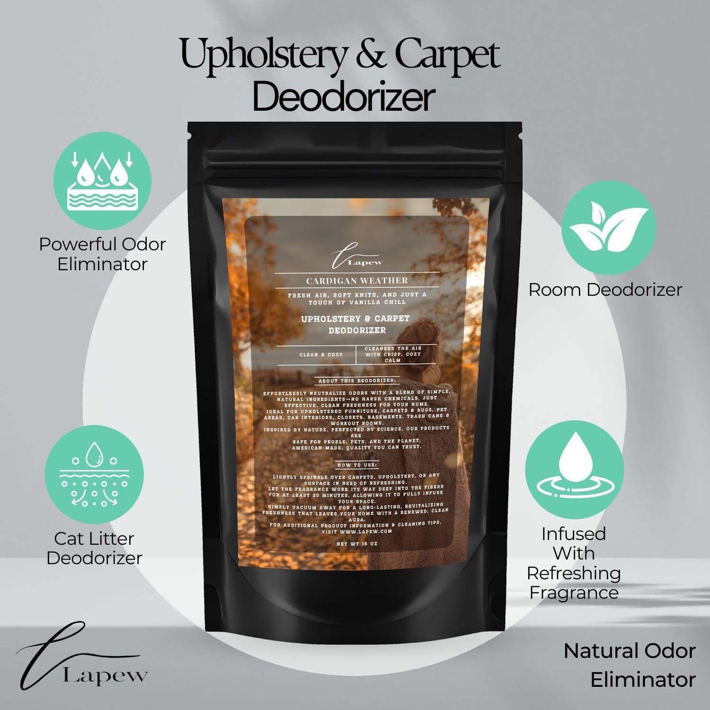 Cardigan Weather Carpet Freshener Powder: Powerful Odor Eliminator for Home, Upholstery Deodorizer