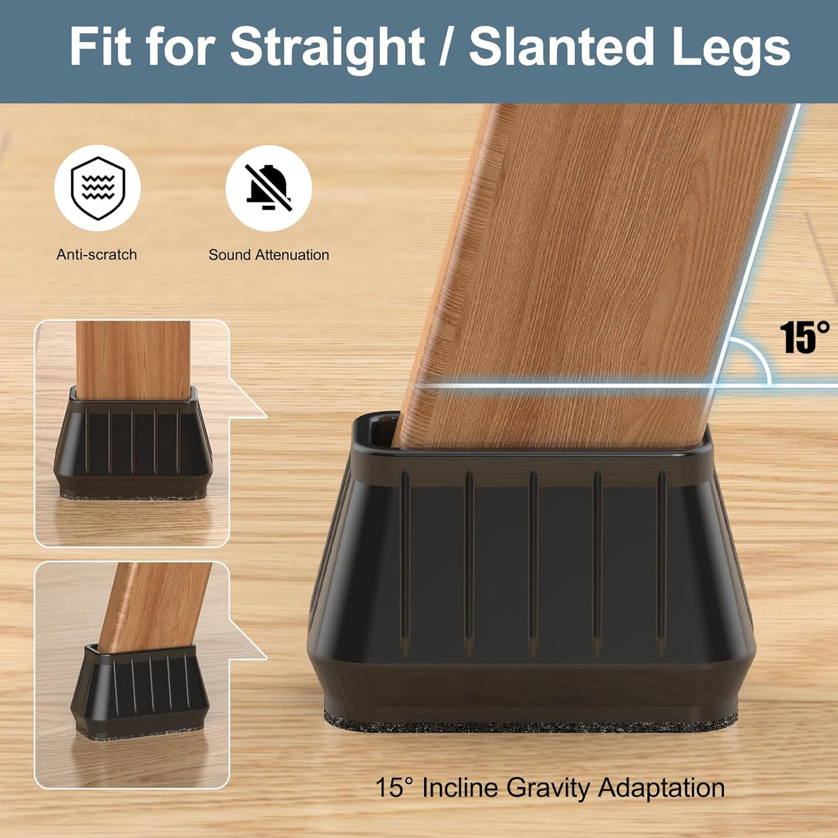 24PCS Rectangular Chair Leg Floor Protectors for Hardwood Floors, Thicken Rubber Chair Leg Cap