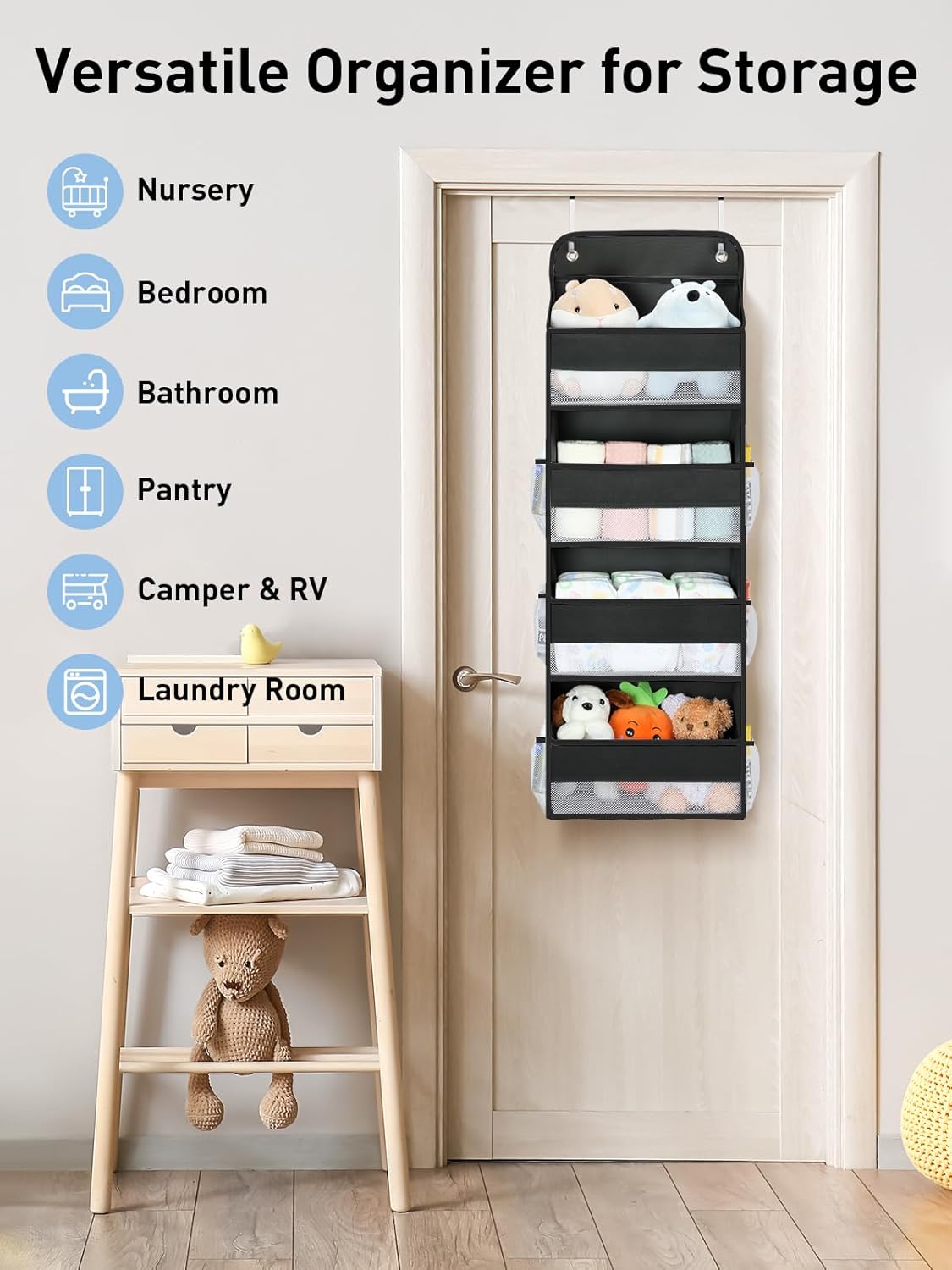Yecaye 1 Pack Over the Door Organizer, 35.2lbs Load Toy Stuffed Animal Storage, Swing-proof Hanging