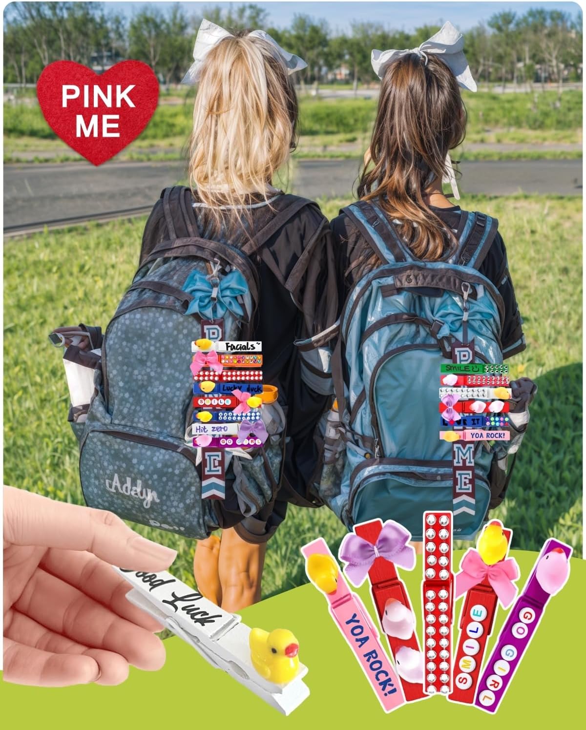 SF SOONEAT Cheer Pins for Backpack Cheer Stuff Kit 70 Colored Clothes Pins with Mini Resin Ducks