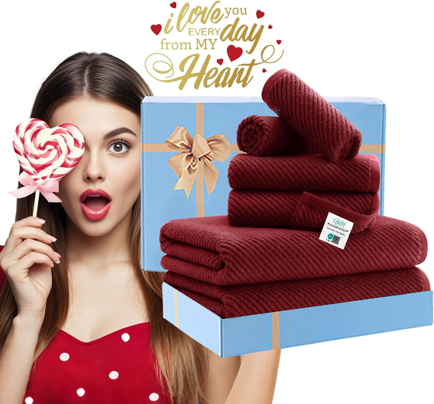 VOOVA & MOVAS Burgundy Towel Set - 100% Cotton | Lightweight | Soft | Quick Dry, 6 Piece Towel