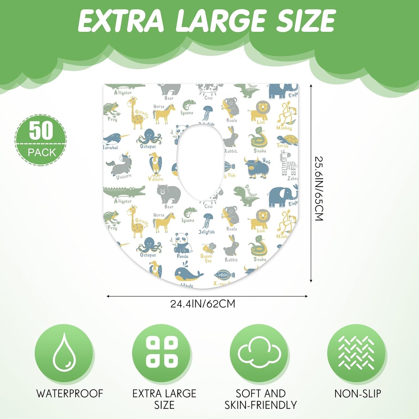 50 Packs Disposable Toilet Seat Covers Extra Large Individually Wrapped for Kids and Adults