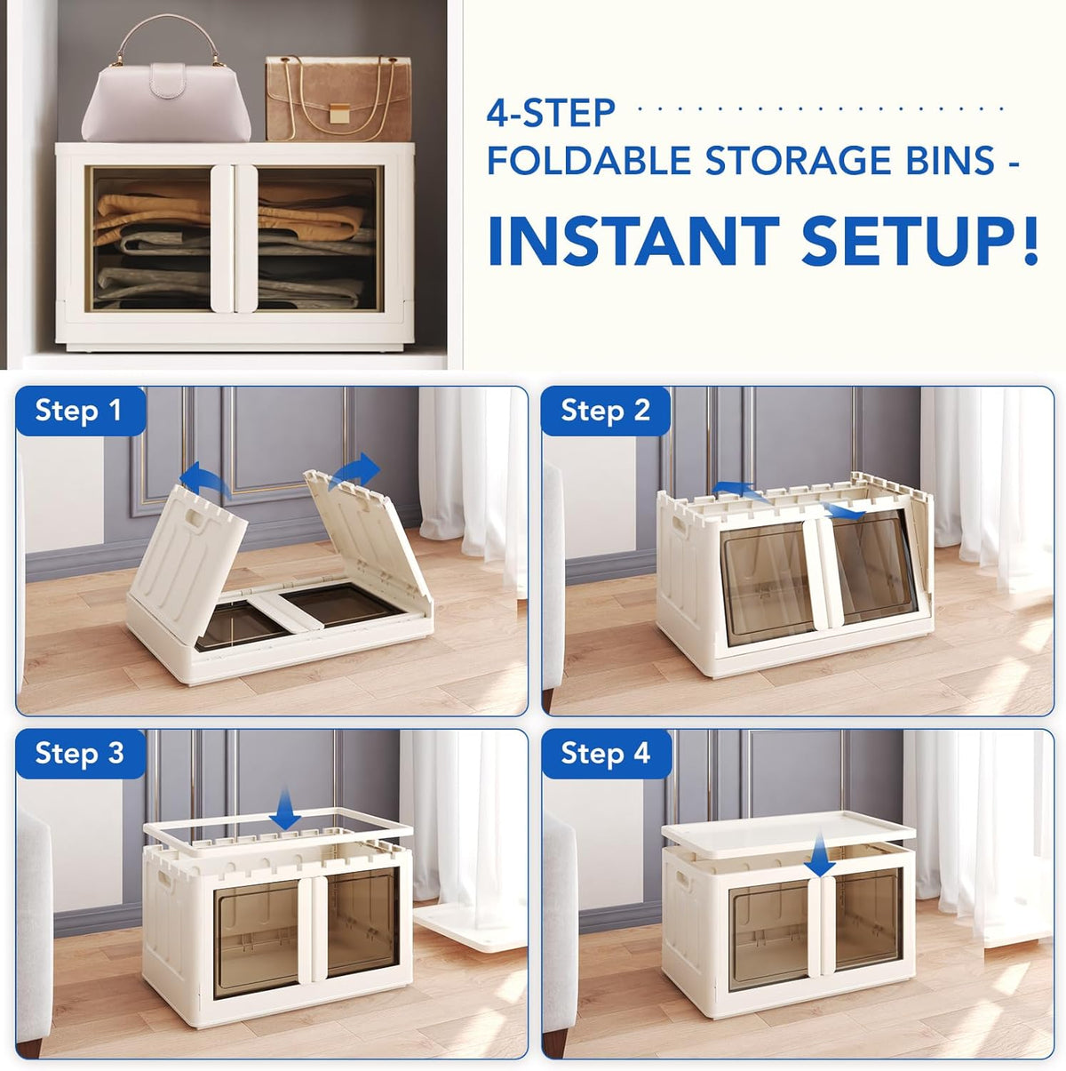 FLEXIMOUNTS 228 QT Stackable Storage Bins With Lids, Collapsible Plastic Storage Bins With Doors