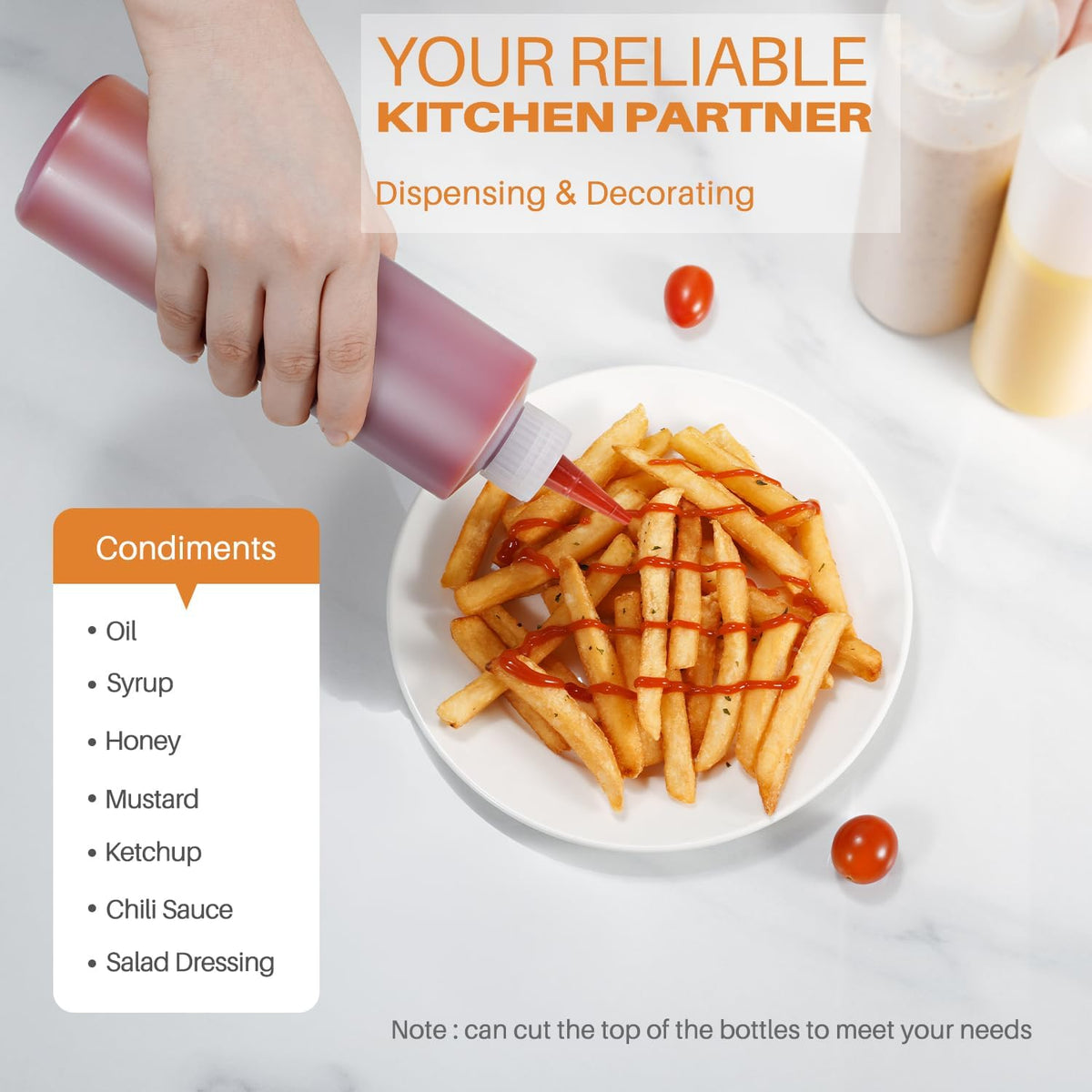 Sopito Squeeze Bottles, 16oz Plastic Condiment Squeeze Bottles with Labels & Funnels & Brusher for