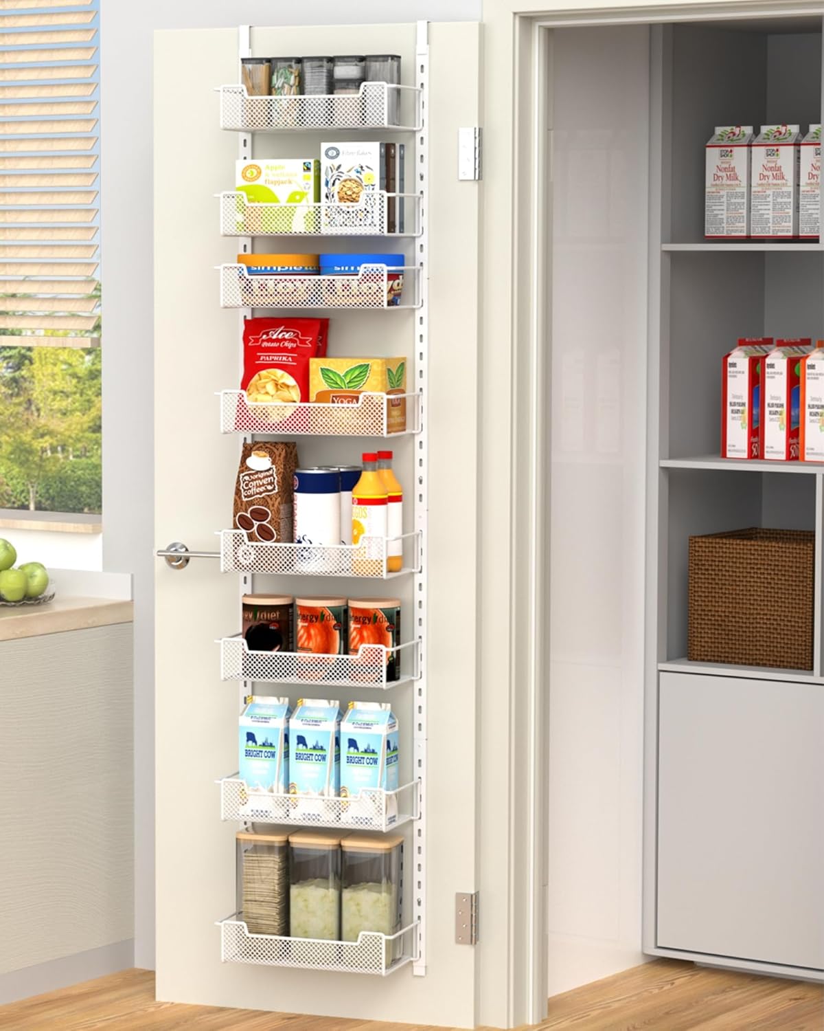 12.3" W Narrow Over the Door Pantry Organizer, 8-Tier Over the Door Organizer with Adjustable