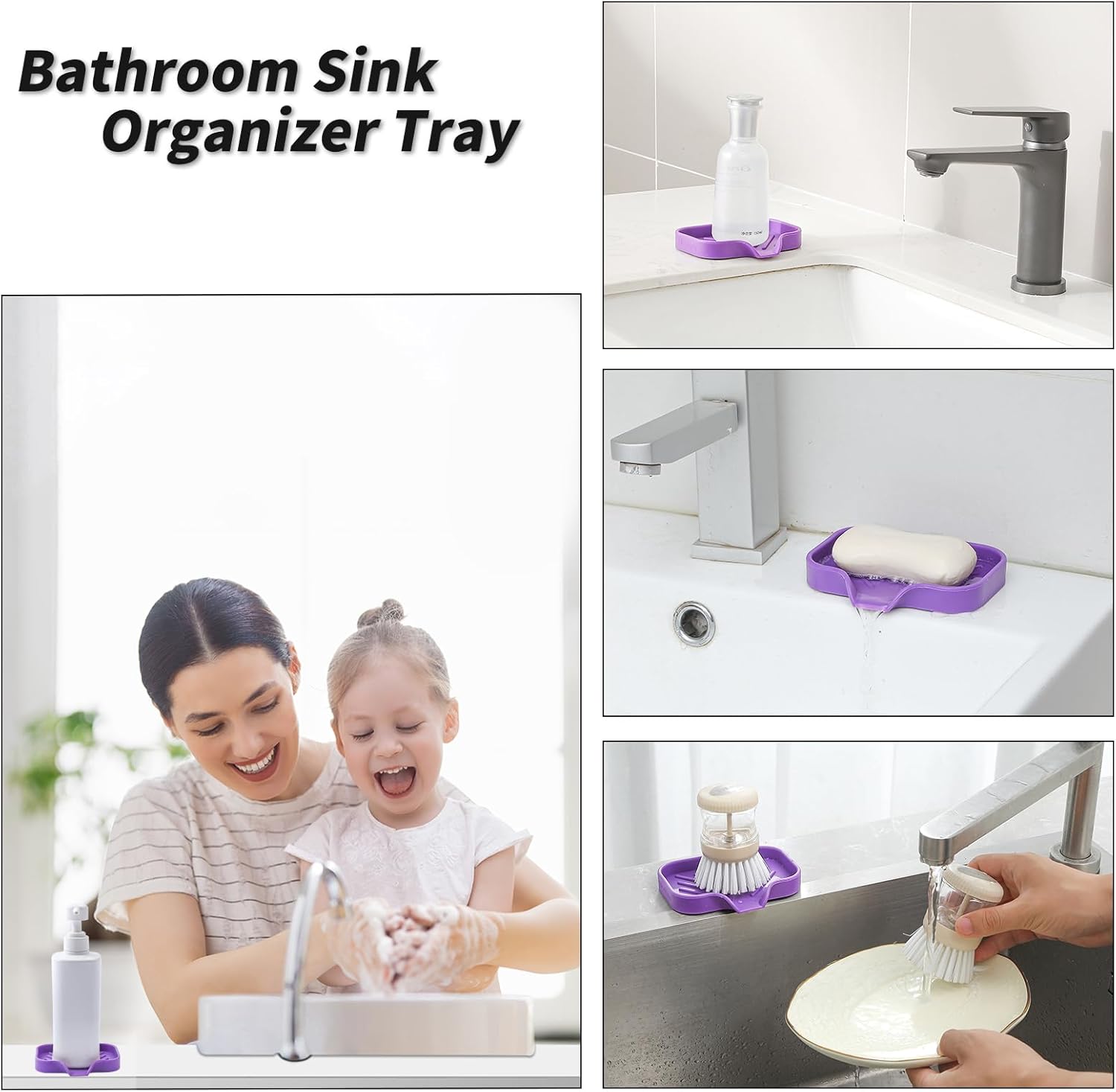 Silicone Bathroom Soap Dishes with Drain Spout-Bathroom and Kitchen Sink Organizer,Sponge