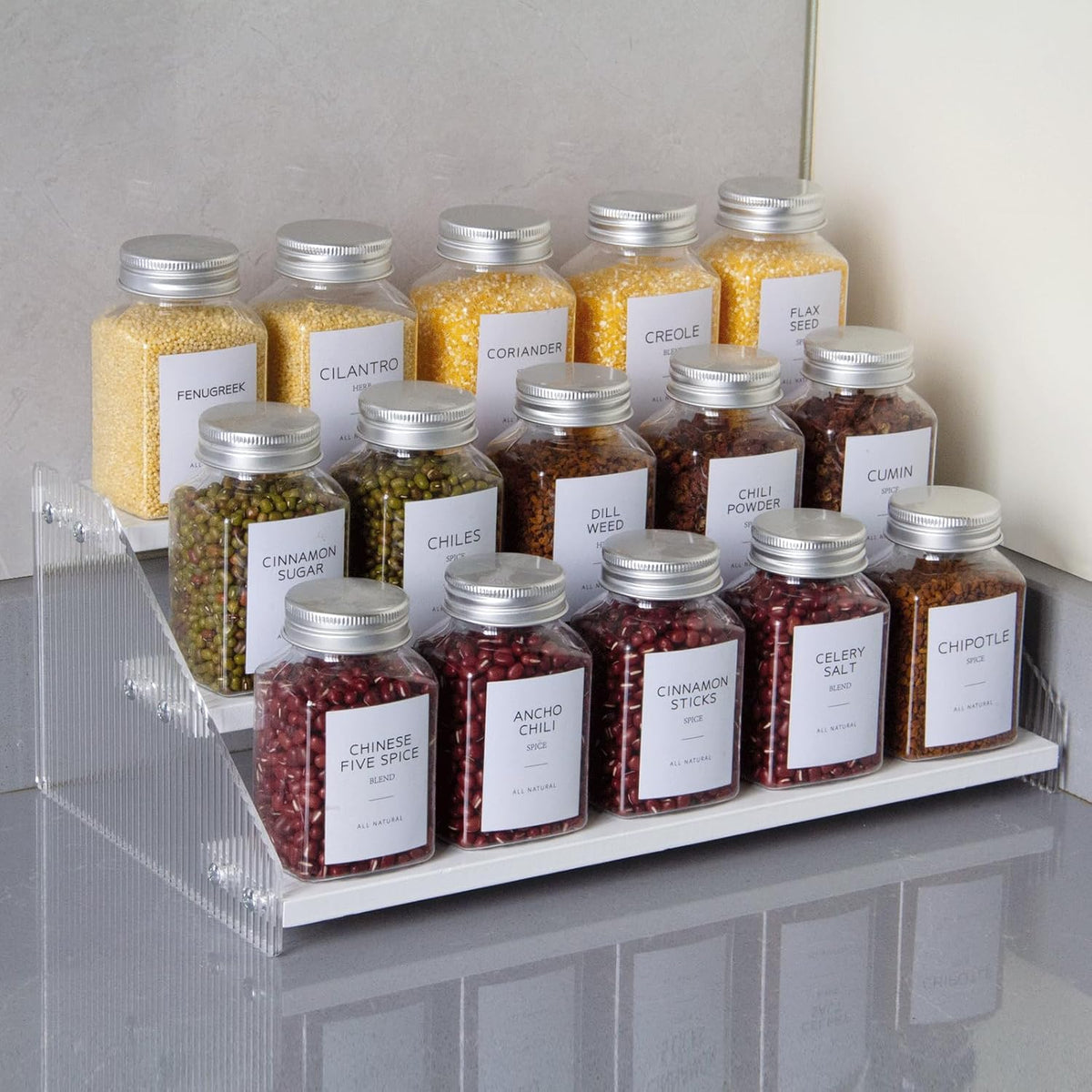 nianfeng Tiered Spice Rack, 3-Tier Spice Pantry Kitchen Cabinet Organizer, 12-Inch, Natural Wood