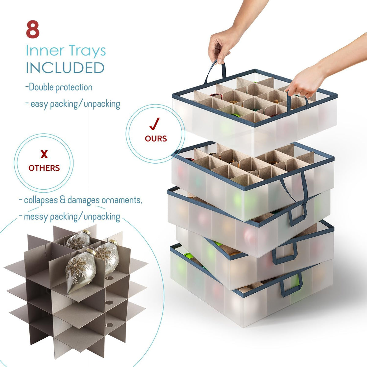 Large Christmas Ornament Storage Box With Adjustable Dividers - Plastic Ornament Storage Container