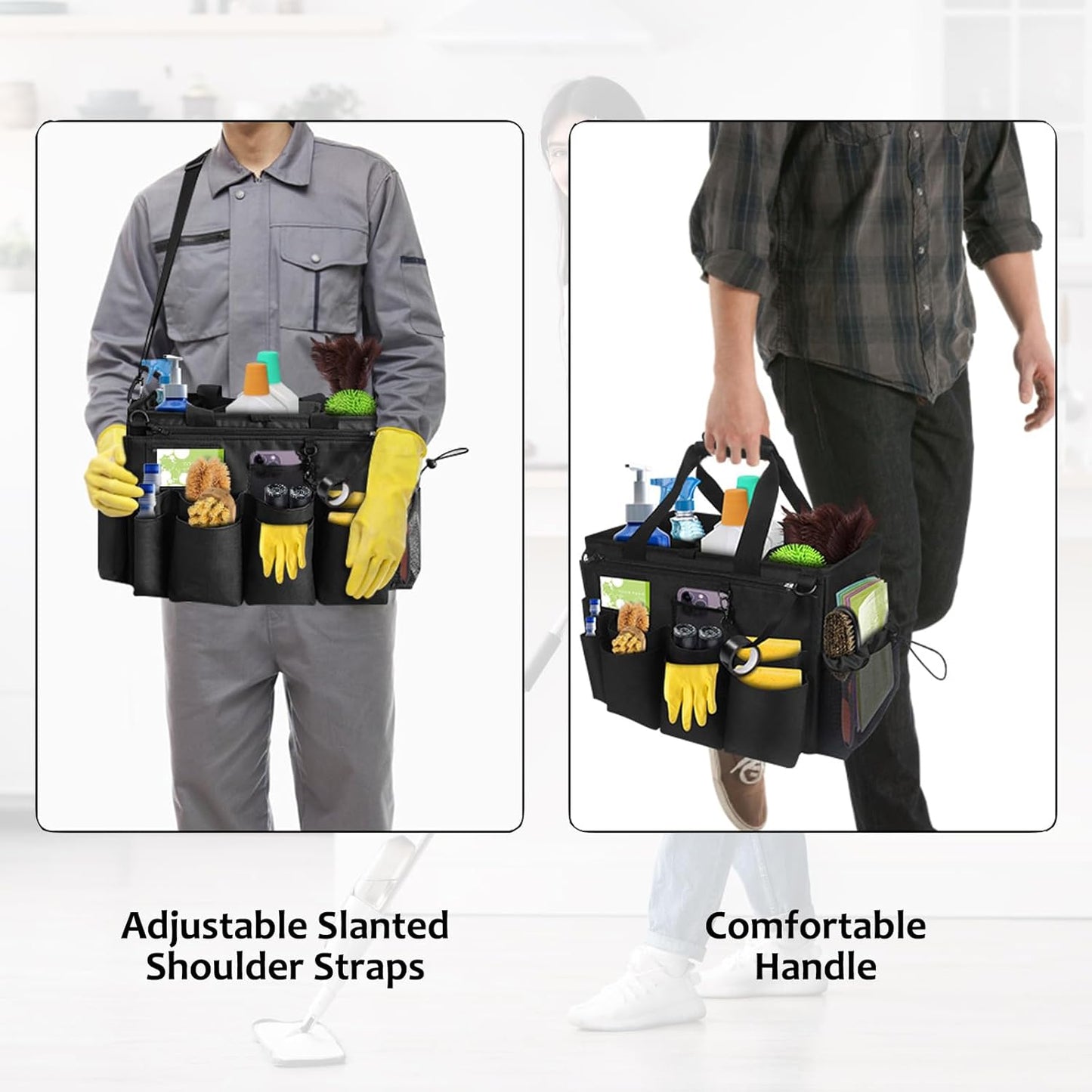 Qivine Cleaning Caddy with Handle, Cleaning Supply Caddy Foldable Tool Bag Cleaning Products