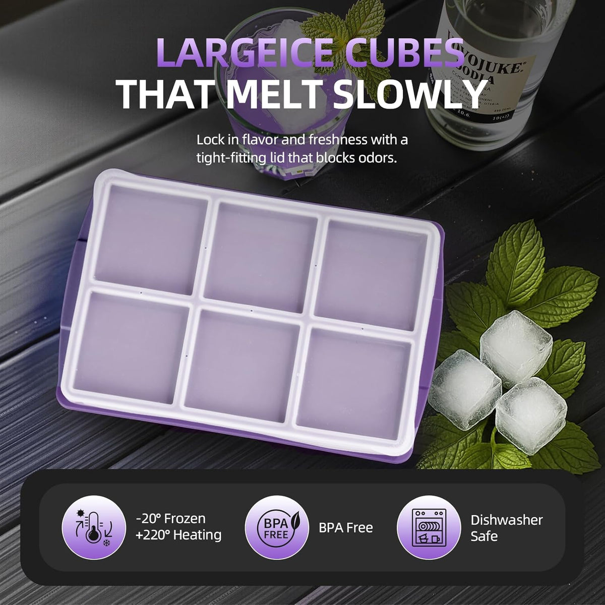 Large Ice Cube Trays for Whiskey (2 Pack) - Silicone Ice Cube Molds with Steel Frame Reinforcement
