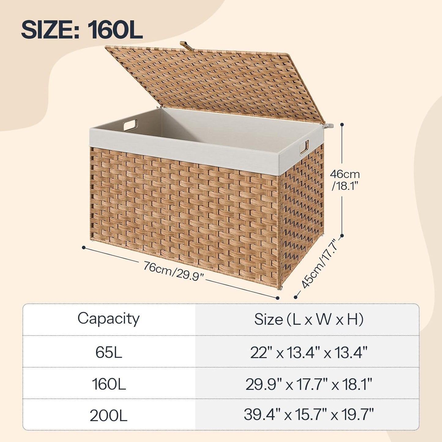 HOOBRO Storage Basket with Lid, 42.3 Gallon (160L) Wicker Basket, Handwoven Blanket Storage Basket
