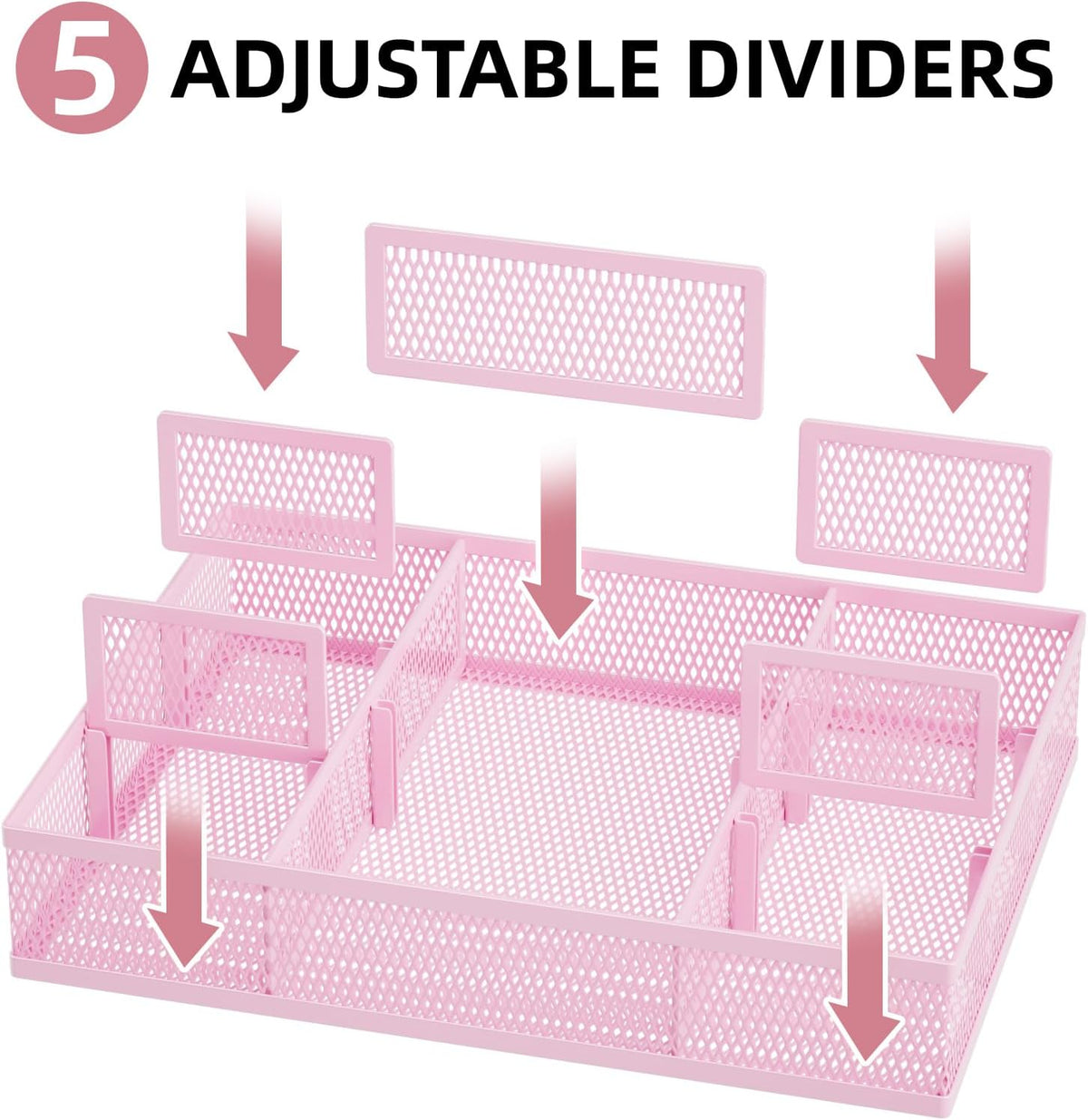 Marbrasse 2 Pack Desk Drawer Organizer, Mesh Drawer Organizer Tray with 8 Adjustable Compartments